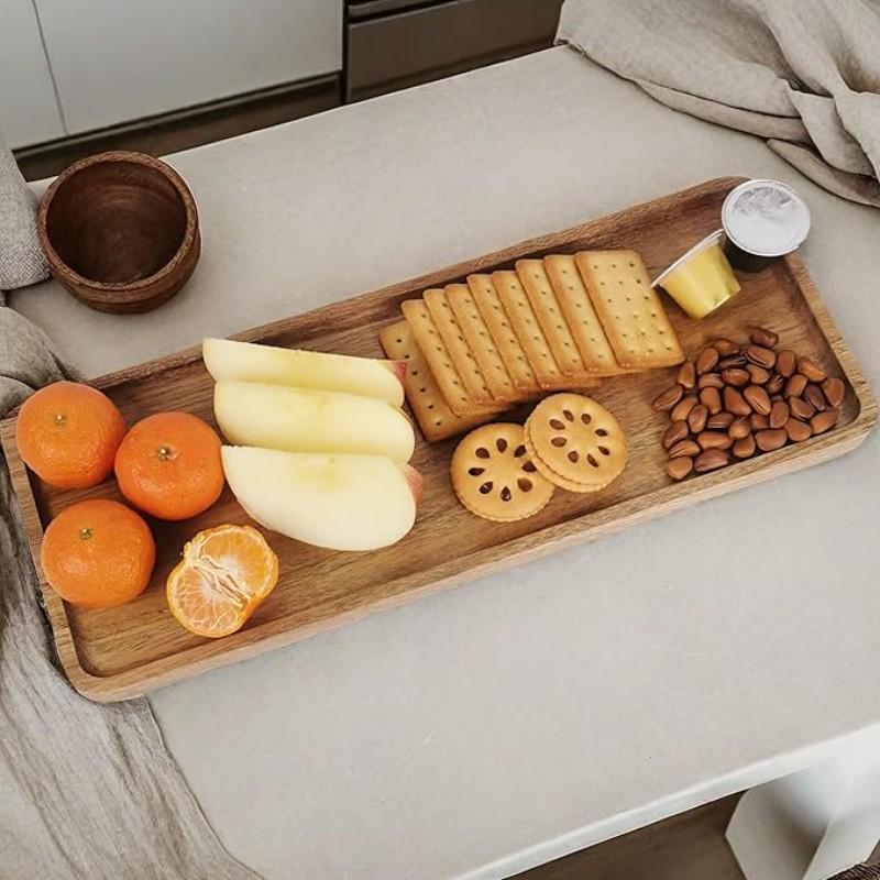 Rectangular Wooden Tray, Juniper Wood Tray, Salad Serving Plates, Multi-Functional Fruit Dessert Coffee Snack Cake Cheese Bread Storage Tray