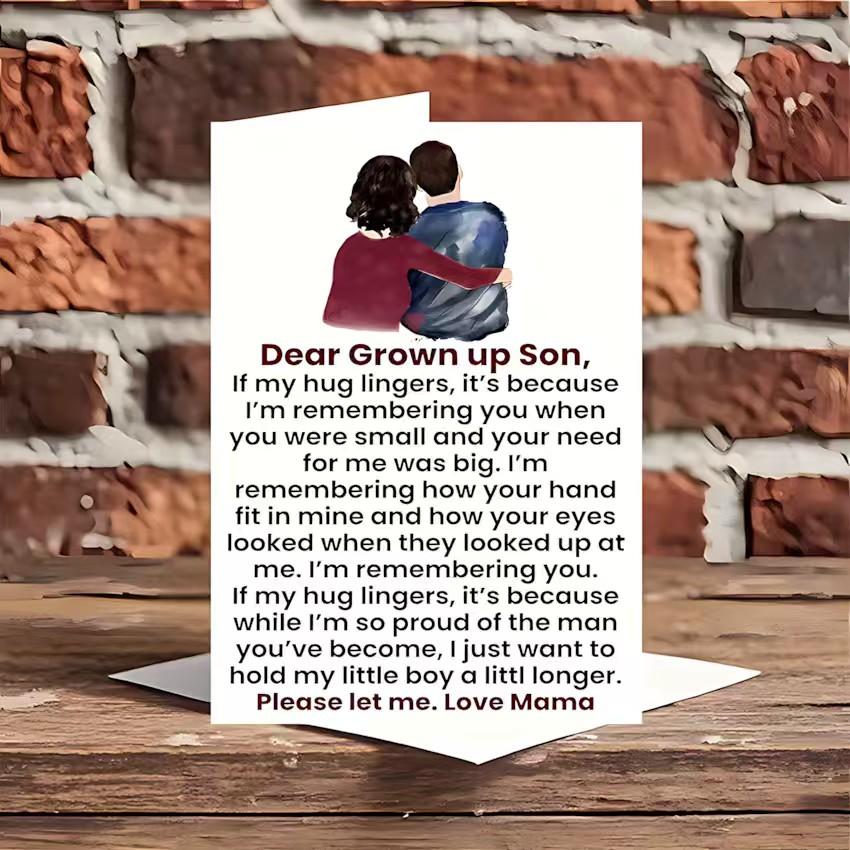 1/3/7pcs  Heartfelt Mother to Grown Up Son Greeting Card, Emotional Love Letter Card with Parent-Child Illustration, Perfect Gift for Son's Birthday, Graduation, Christmas, Mother's Day, Blank Inside for Personal Note