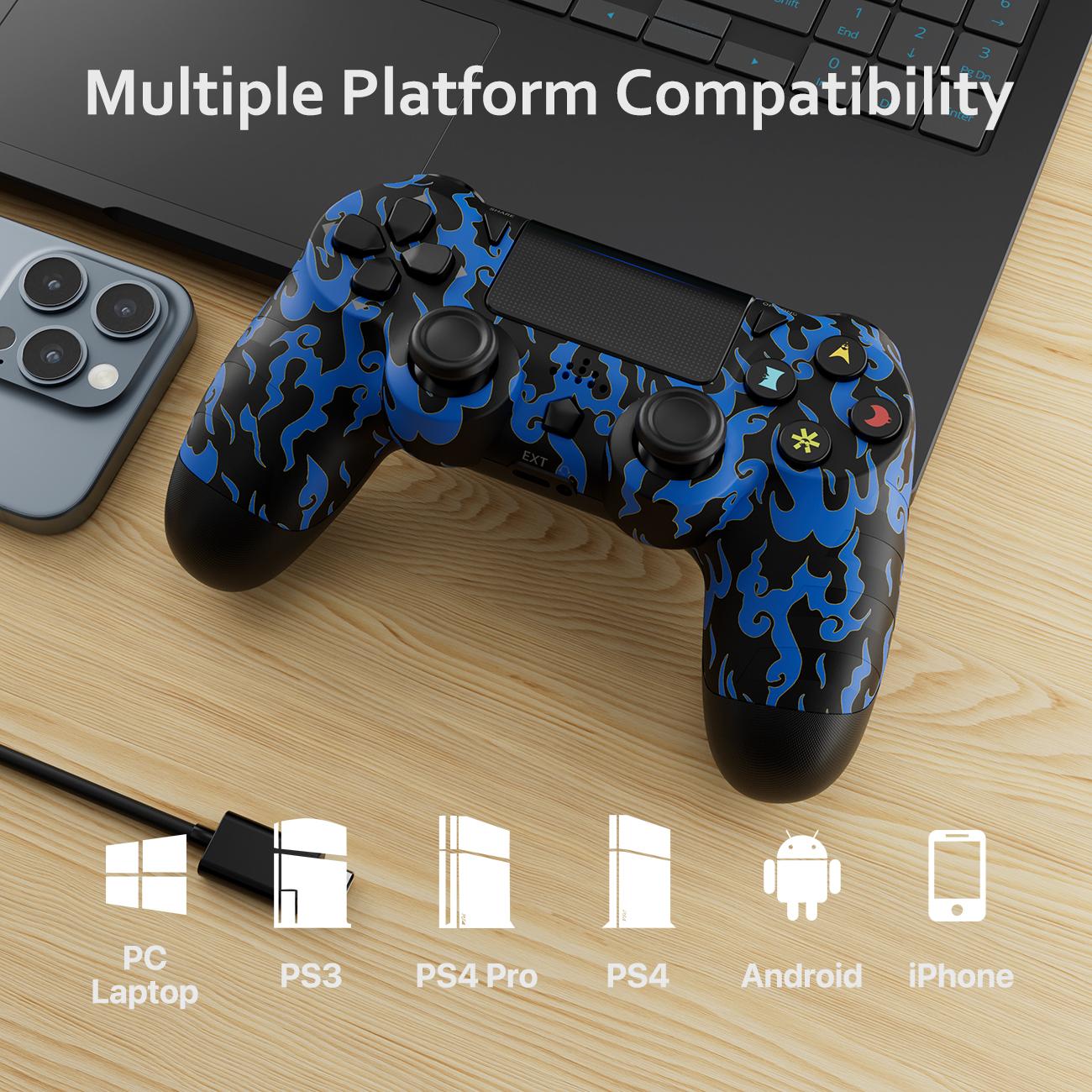 ISHAKO Wireless Game Controller for PS4/PS3/PC/Android/iOS with Double Vibration, Motion Sensing, Touchpad, Speaker, Type C, Console, PS414 Blue