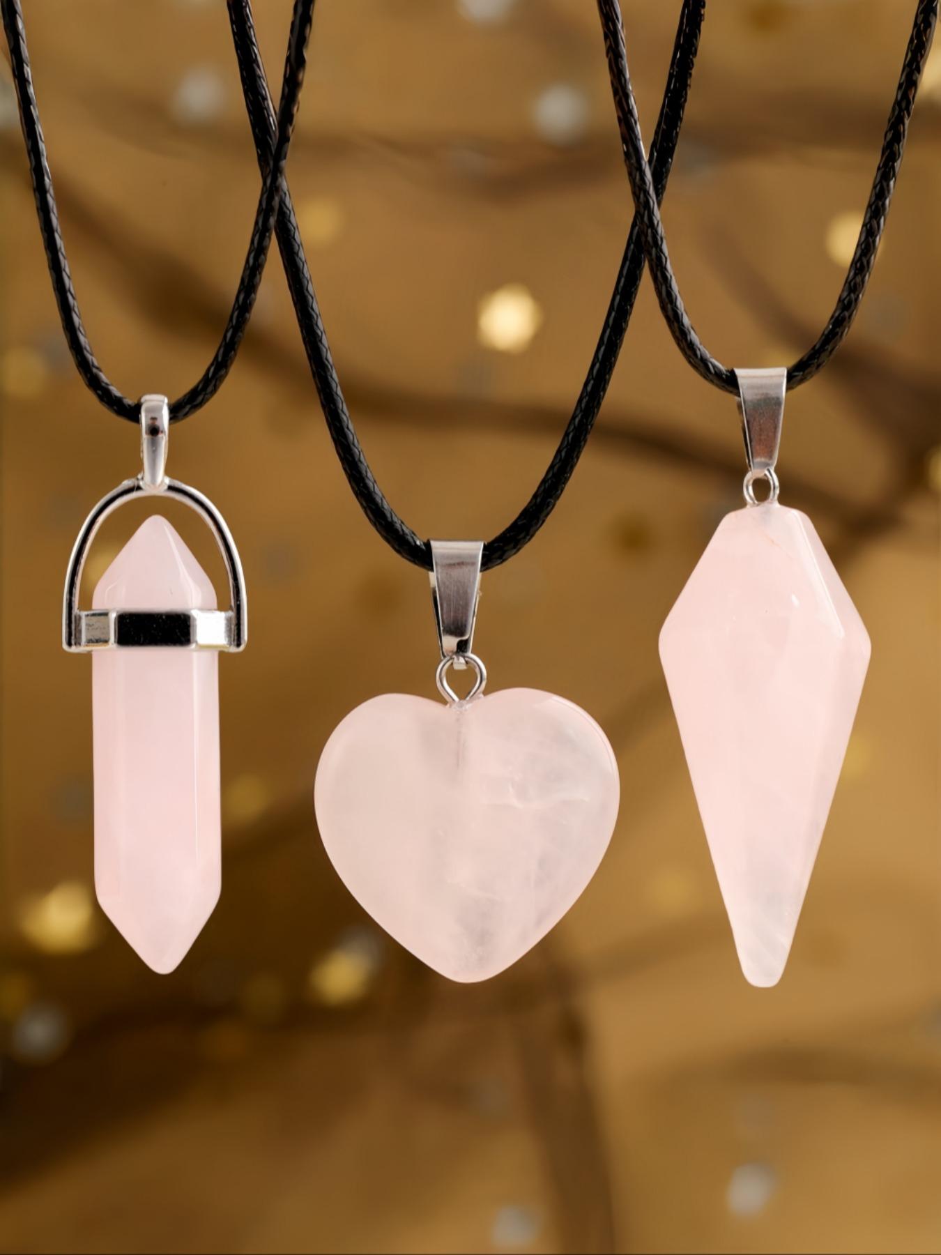 3pcs Natural Crystal Set, Rose Quartz Necklace Set, Women's Quartz Pendant Jewelry, Spiritual Energy, Birthday Gift, Holiday Gift