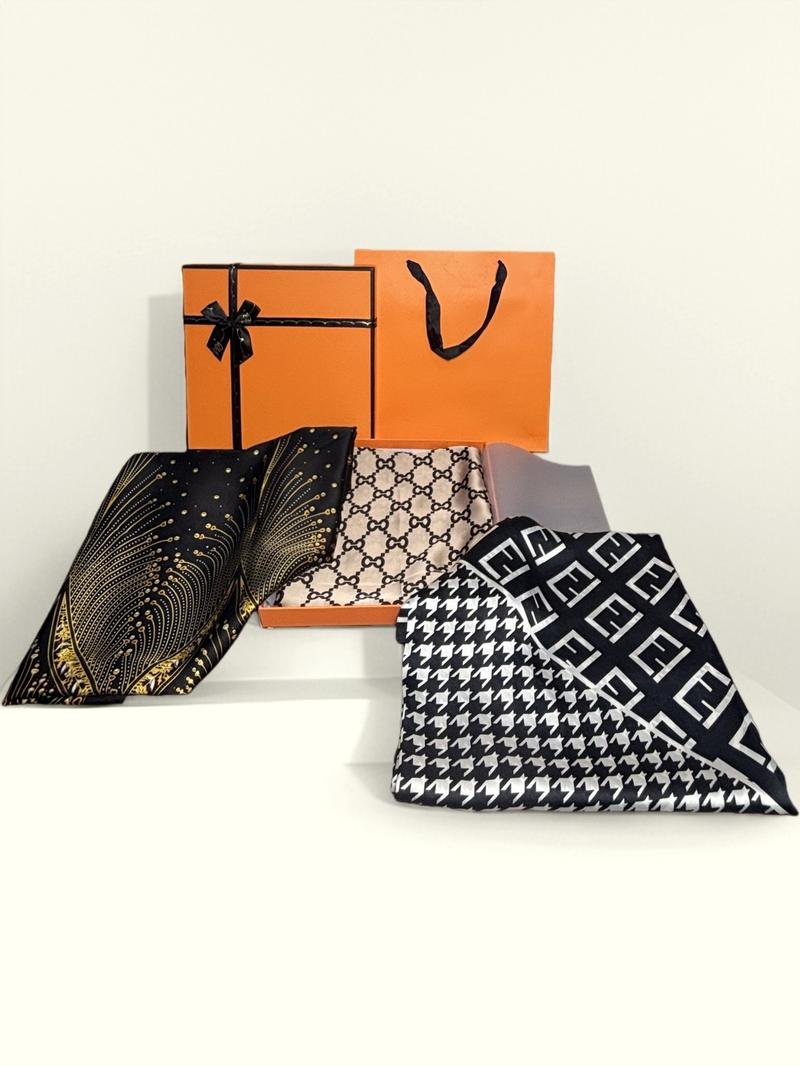 Valentine's Day 3-Pack Silk Scarf Gift Box Set, New Geometric Colorblock Shawl, Blanket Scarf, Fashionable Versatile Sun Protection Beach Wrap