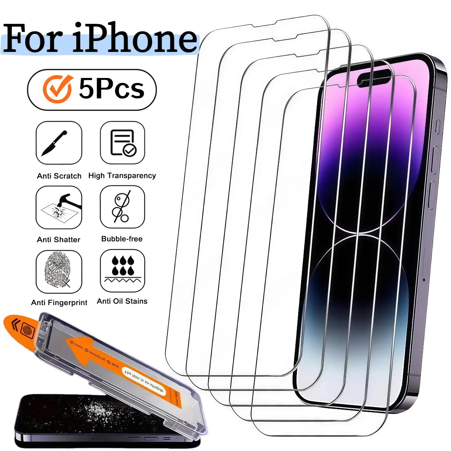 5-Pack Apple Screen Protectors for iPhone 18 Pro Max, Air 17-11, X-XR, Tempered Glass, Bubble-Free, Easy Install, Durable & Scratch-Resistant