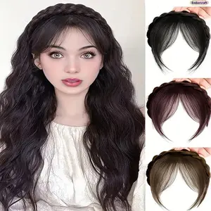 Women's Clip-In Faux Braided Wig Headband with Curtain Bangs - Natural Hairline, Gray Coverage, Daily Use Braids, Quick Styling, Hair Clips Accessories for Home, Parties