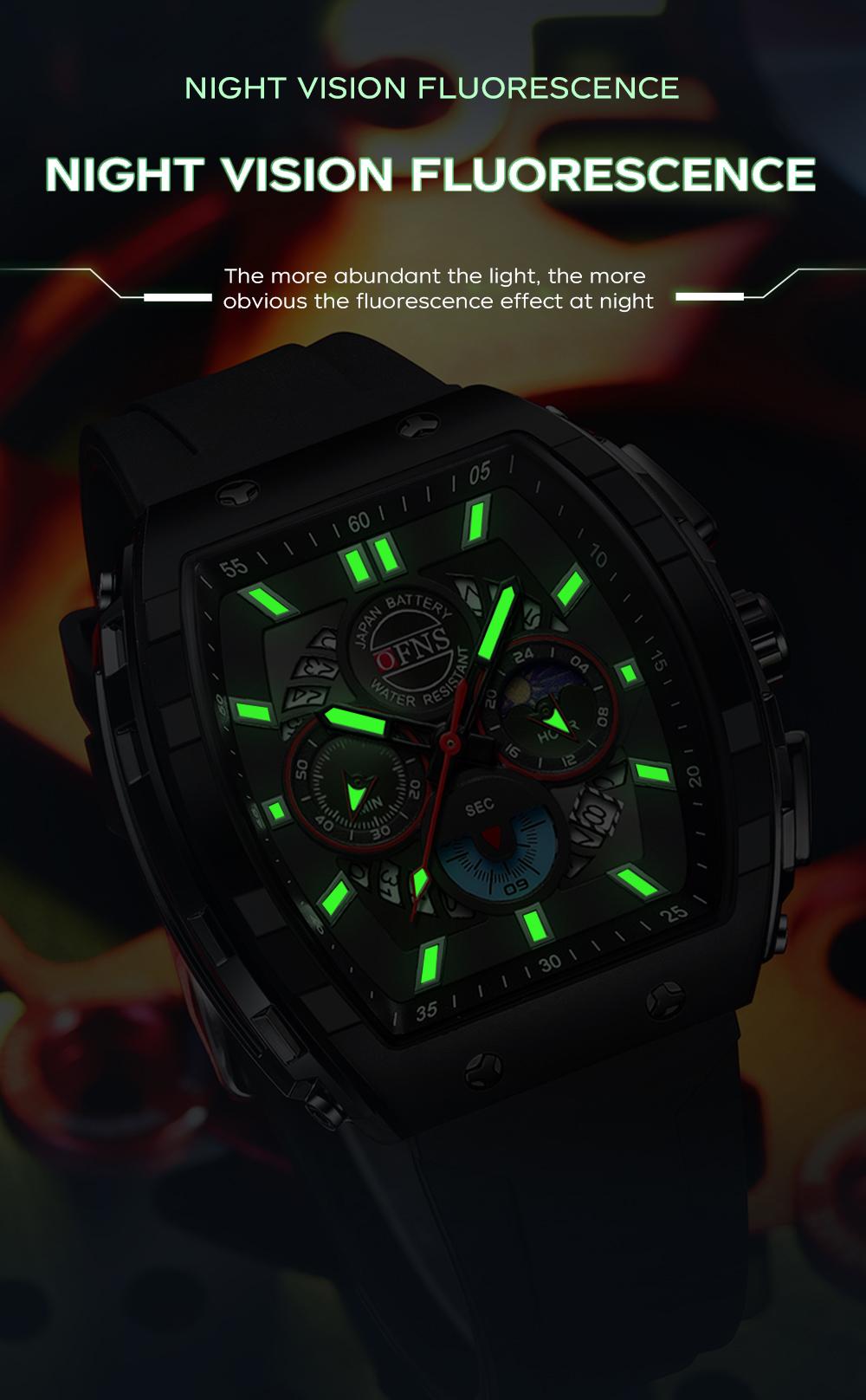OFNS Quartz Watches for Men Luminous Analog Watch Waterproof Chronograph Calendar Silicone Strap Outdoor Sports Watch, Multifunctional Watch, for Party, Daily Decor & Gift with Box detail 13