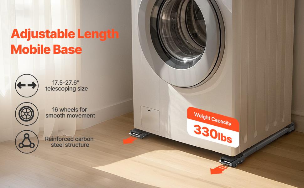 VEVOR Heavy Duty Appliance Rollers, 330 lbs Load Capacity, Furniture Dolly Mobile Roller with Adjustable Base for Washer and Dryer, Extendable Appliance Rollers Easily Move Washing Machines, Gray