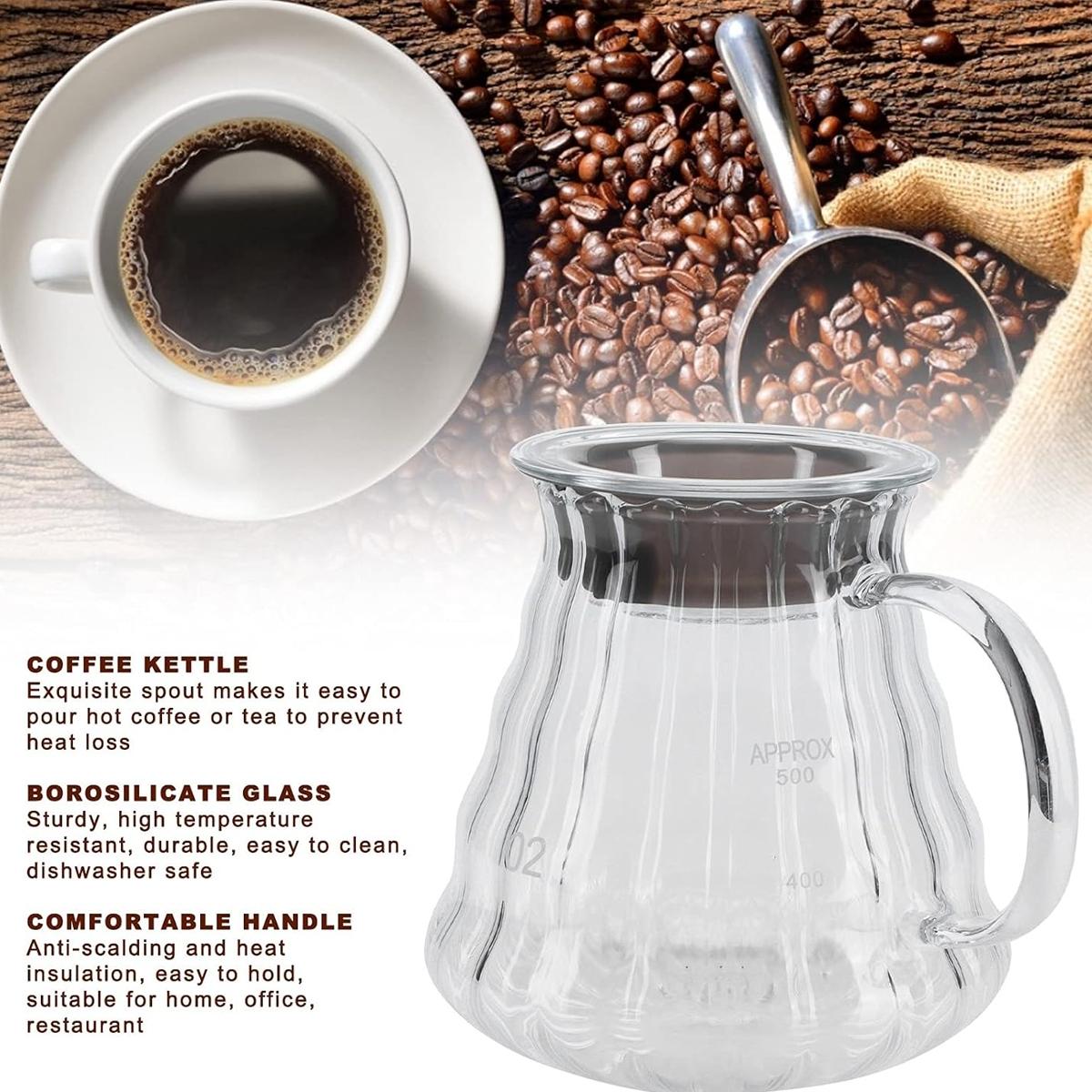 Glass Coffee Server - 360ml/600ml/800ml Cloud Kettle with Lid, Heat Resistant Coffee Pot, Coffee Sharing Pot for Home & Office