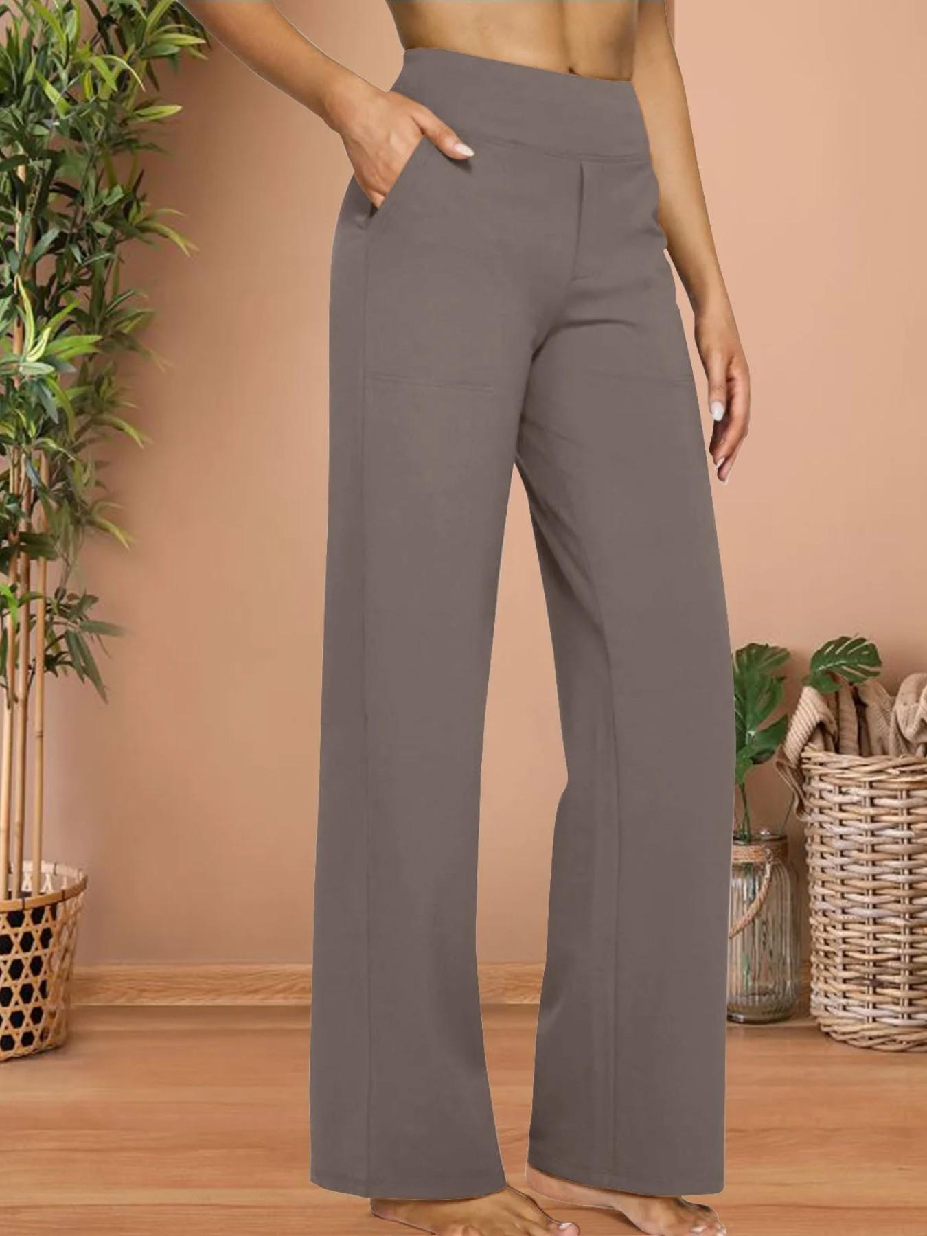 2026 Loose High-Waist Business Casual Pants Yoga Pants Women Wide Leg Pants with Pockets Comfortable Everyday Athletic Sweatpants Knit