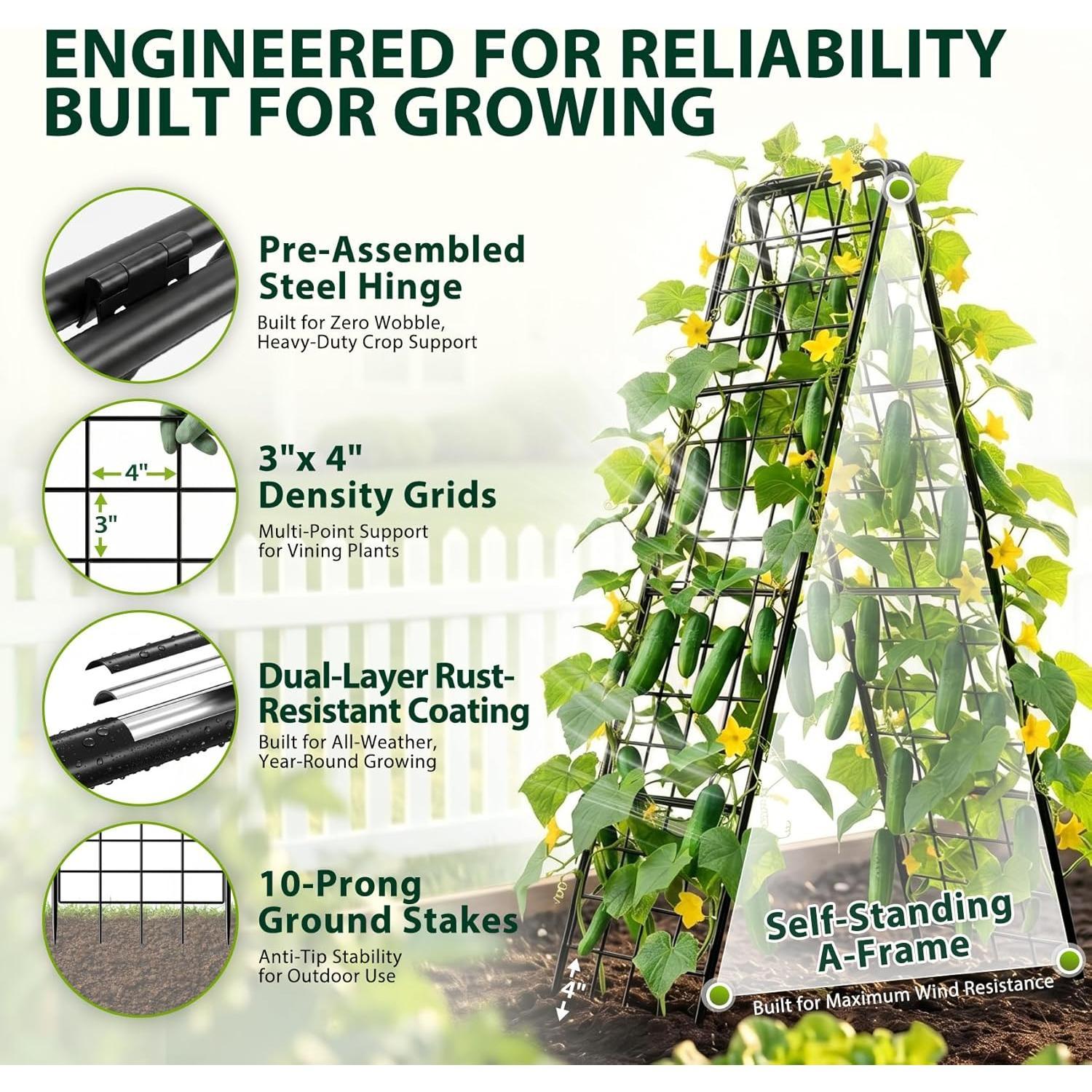 Heavy Duty 50"x17" Adjustable A-Frame Trellis for Climbing  Outdoor, Metal Rust-Proof Garden Trellis, Dense Grid Climbing Frame Trellis for Raised Beds, Cucumber, Tomatoes Outdoor (1 Pack)
