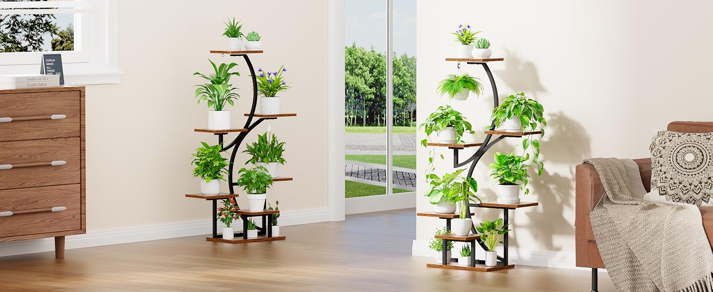 Plant Stand with Grow Lights, 44" 7 Tier Corner Shelf for Flower Display, S-Shaped Rack for Home, Living Room