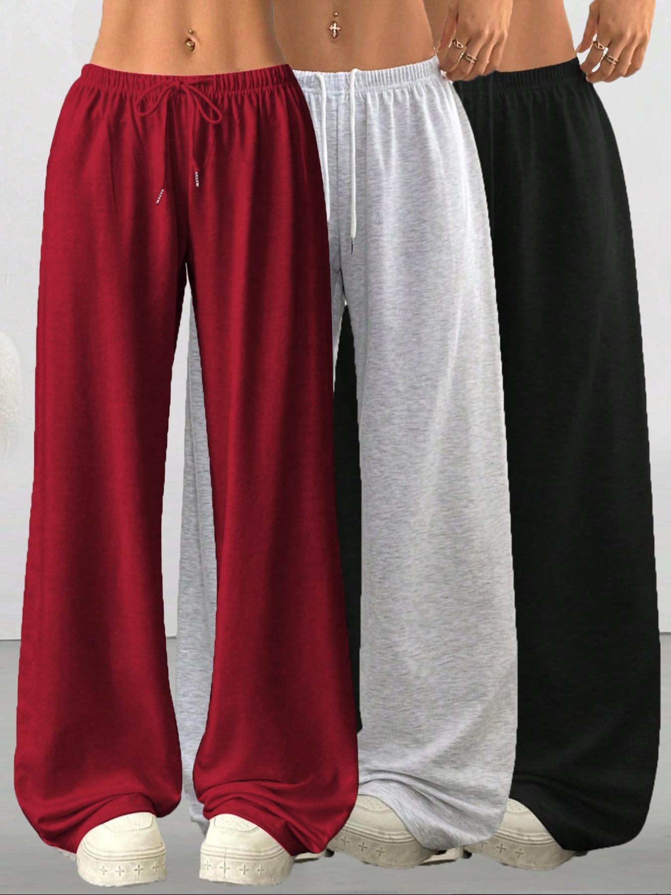 Women's Casual Loose-Fit Drawstring Pants, 3-Pack Plain Long Trousers, Comfortable Fabric Wide Leg Home Wear, Womenswear, Suitable for Spring Summer Fall Outdoor