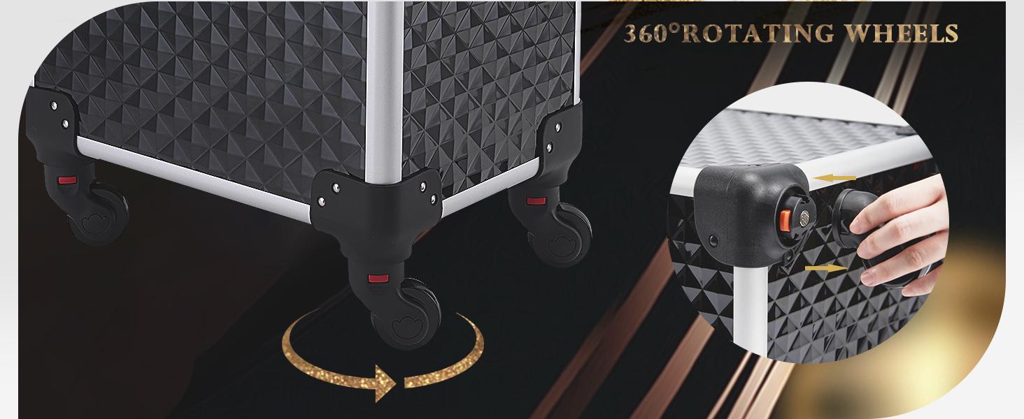 Joligrace 4 in 1 Rolling Makeup Train Case Large Cosmetic Trolley Box with Key Swivel Wheels Salon Barber Case