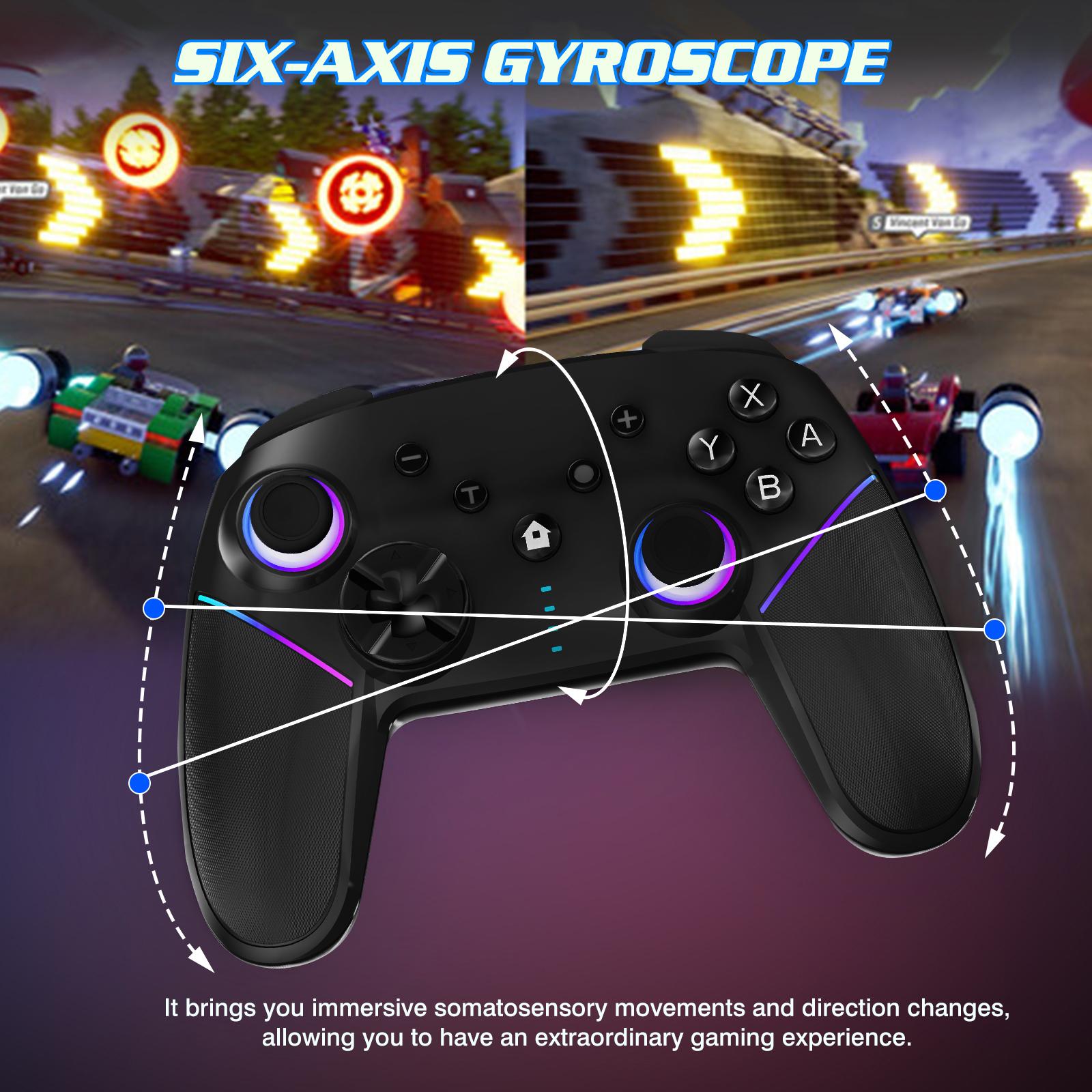 Wireless Controller with RGB LED, Six-Axis Gyroscope Vibration Adjust, Bluetooth-compatible Game Handle for Switch PC Android iOS Devices, Wireless Gaming Controller