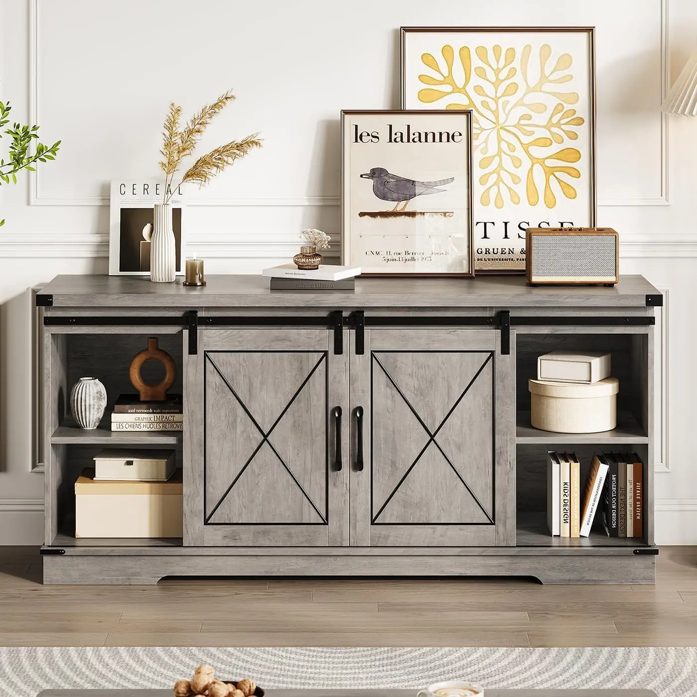 TV Stand with Storage Entertainment Center with Sliding Barn Doors Adjustable Shelf TV Console Table