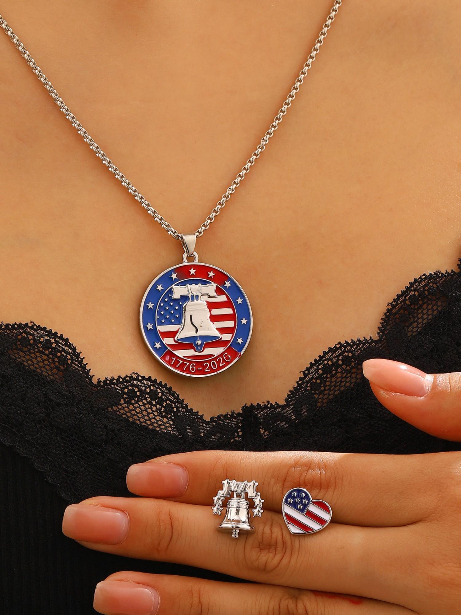 American 250th Anniversary Alloy Necklace, Liberty Bell Totem Pendant, Lockbone Chain, Sweater Chain Accessory, Unique Jewelry Gift