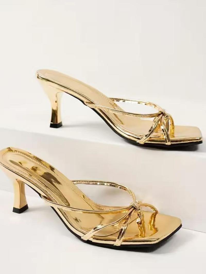 Women's New Square Toe High Heel Sandals, Classy Elevated Sandals, Elegant PU Leather Flared Stiletto Mules, 9 Colors Available for Wedding, Party, Evening, Street Style