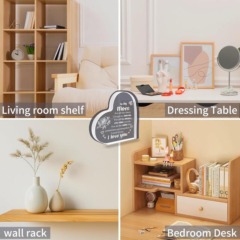 Heart Shaped Acrylic Decoration Block, Flower & Letter Pattern Decorative Ornament, Inspirational Creative Gift for Mom, Delicate mom birthday gift,Gift idea,Funny home decor