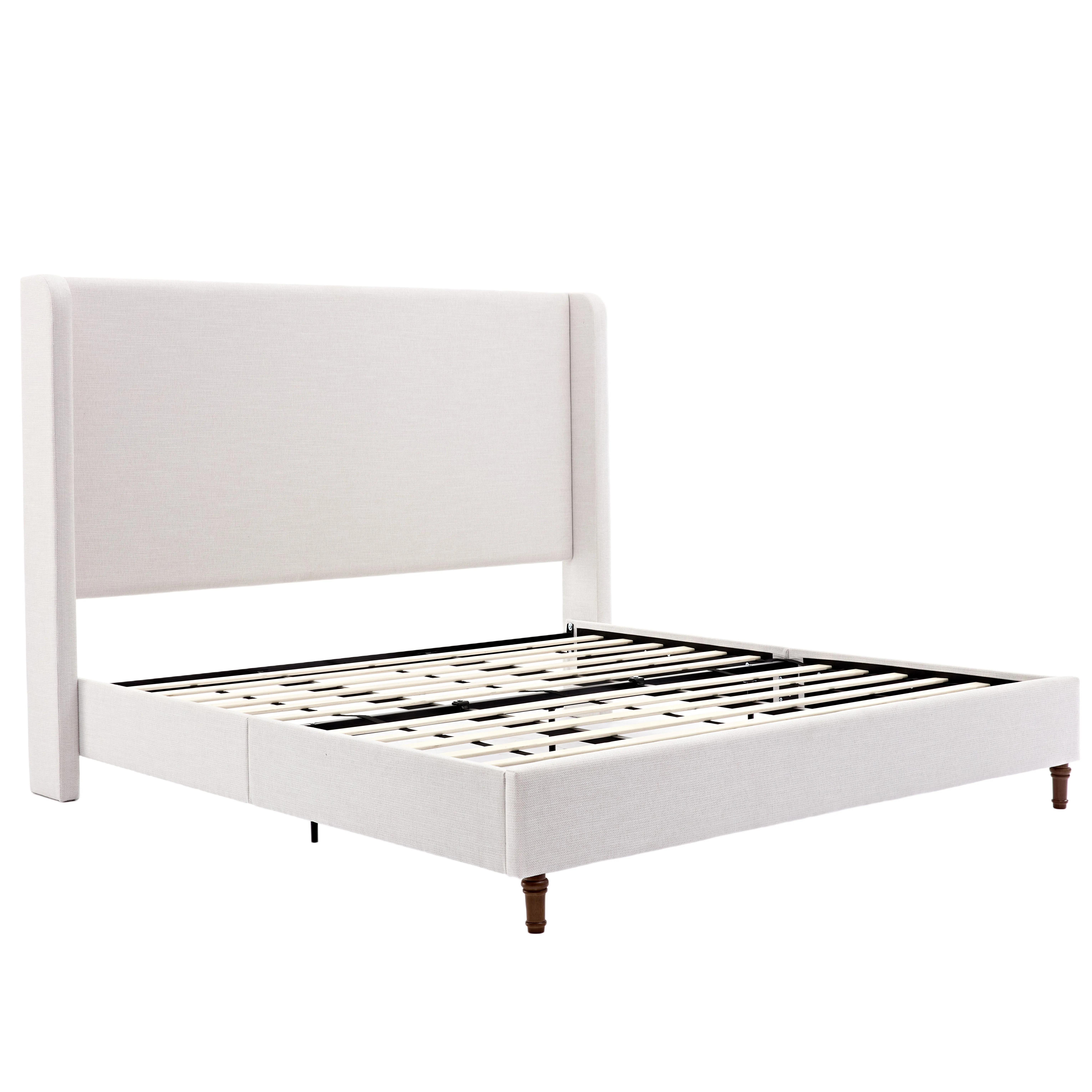 King Size Adjustable Upholstered Woven Fabric Metal Bed Frame with Framed 54" Tall Curved Wings Headboard - Minimalist Decluttering Design, Silent Structure, Durable Build, No Box Spring Needed, Assembly Required, No Fire Safety Label for Modern Bedroom,, King Size Adjustable Upholstered Woven Fabric Metal Bed Frame with Framed 54" Tall Curved Wings Headboard - Minimalist Decluttering Design, Silent Structure, Durable Build, No Box Spring Needed, Assembly Required, No Fire Safety Label for Modern Bedroom,,