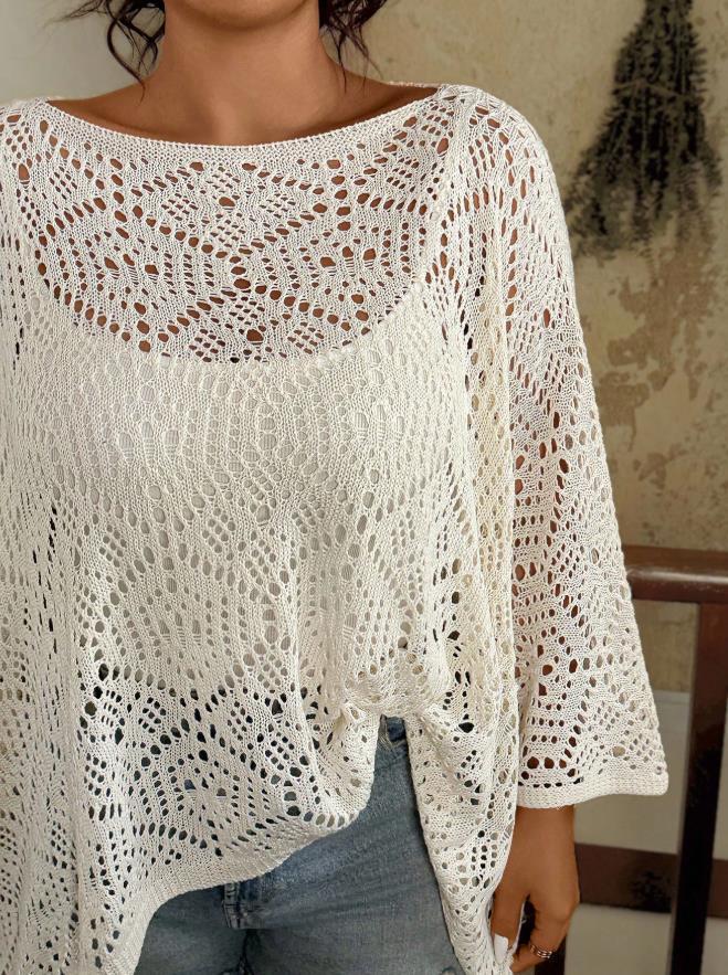 Plus Size Women's Summer Hollow Out Round Neck Knitting Top, Casual Elegant Vacation Style, Loose Baggy Oversized Batwing Shoulder, Short Sleeve Knitwear, Casual Fashion Knitwear, Fashion Knitwear Clothing Plus Size Women's Summer Hollow Out Round Neck Knitting Top, Casual Elegant Vacation Style, Loose Baggy Oversized Batwing Shoulder, Short Sleeve Knitwear, Casual Fashion Knitwear, Fashion Knitwear Clothing