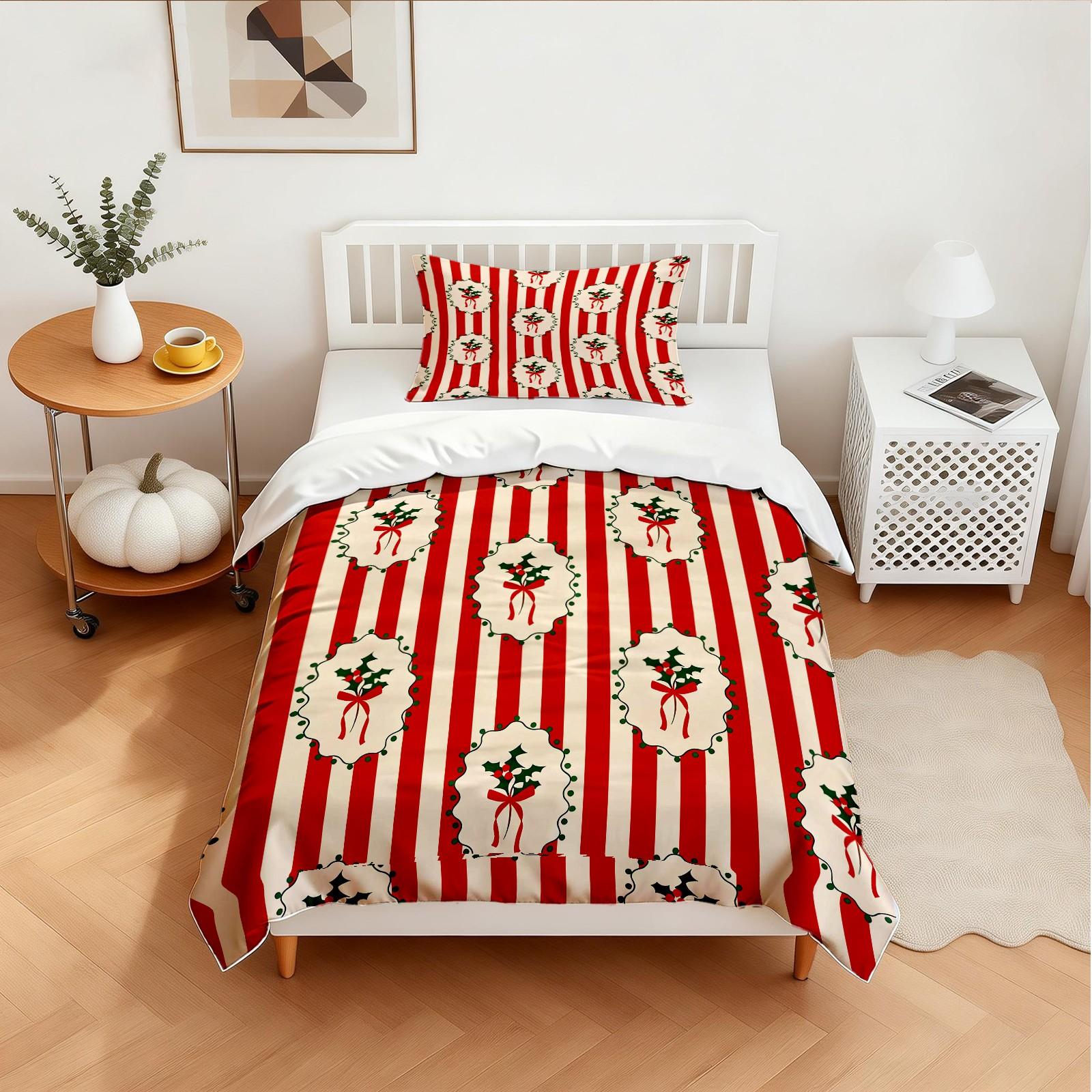 2/3 Pcs Christmas Coquette Bow Duvet Cover Set, Cute Gingerbread Man & Christmas Tree Print Bedding, Soft and Comfortable Fabric, High-Aesthetic Girl's Bedroom Decor, Ideal Christmas Holiday Gift, Filling Not Included