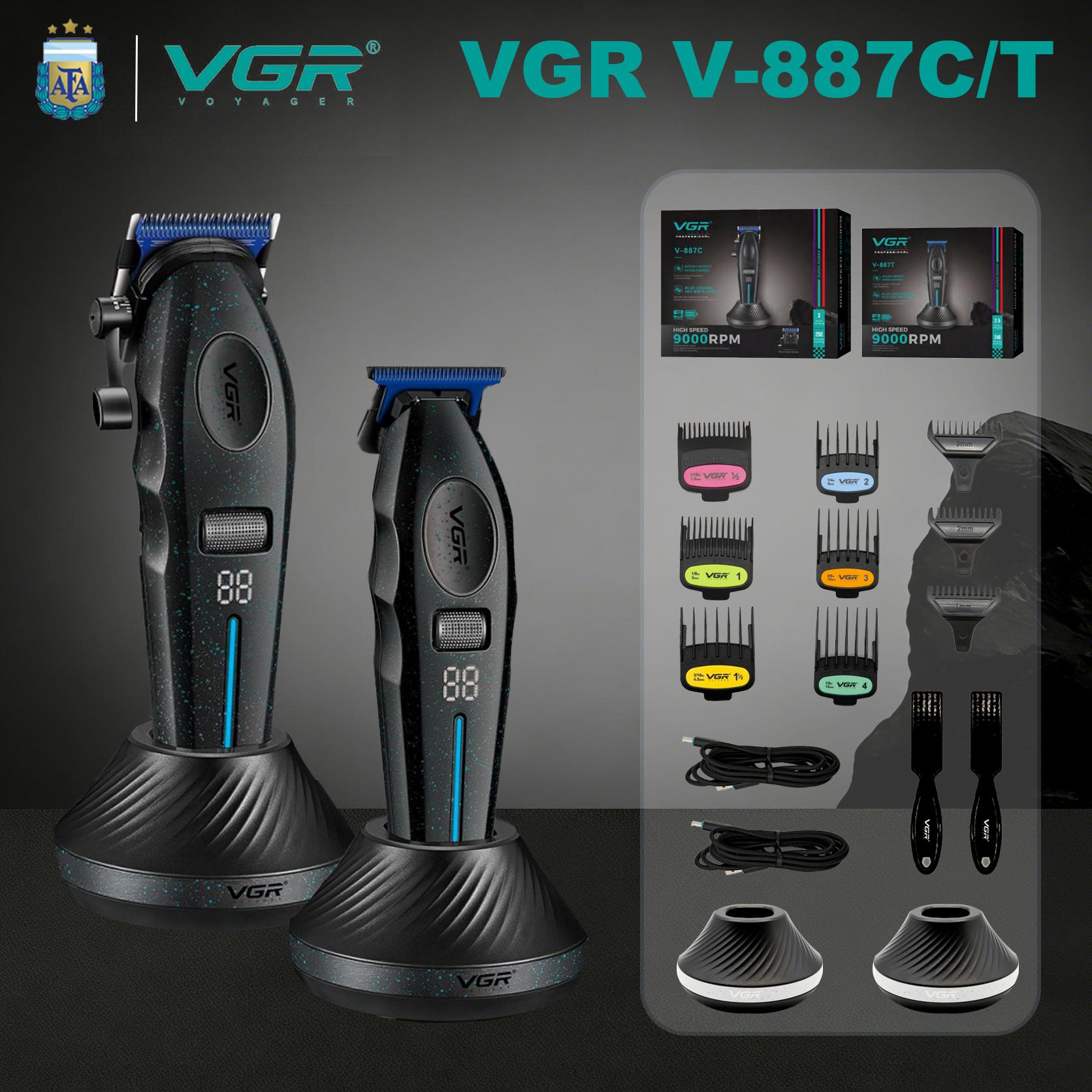 VGR Hair Clippers Professional Rechargeable Right Taper Trimmer 9000RPM Blue Ceramic Blade Hair Clippers For man V-887C V-887T