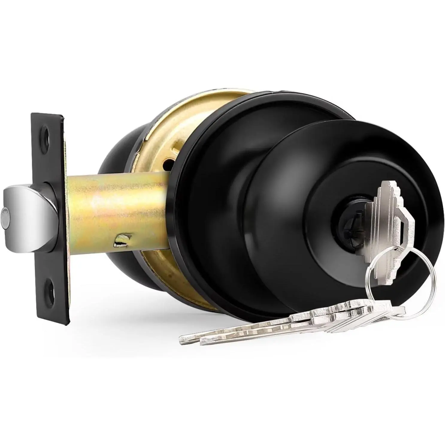 Black Entry Door Knob Black, Keyed Entry Lock for Interior Exterior, Round Shape Door Knob with Lock and Key,1 Pack
