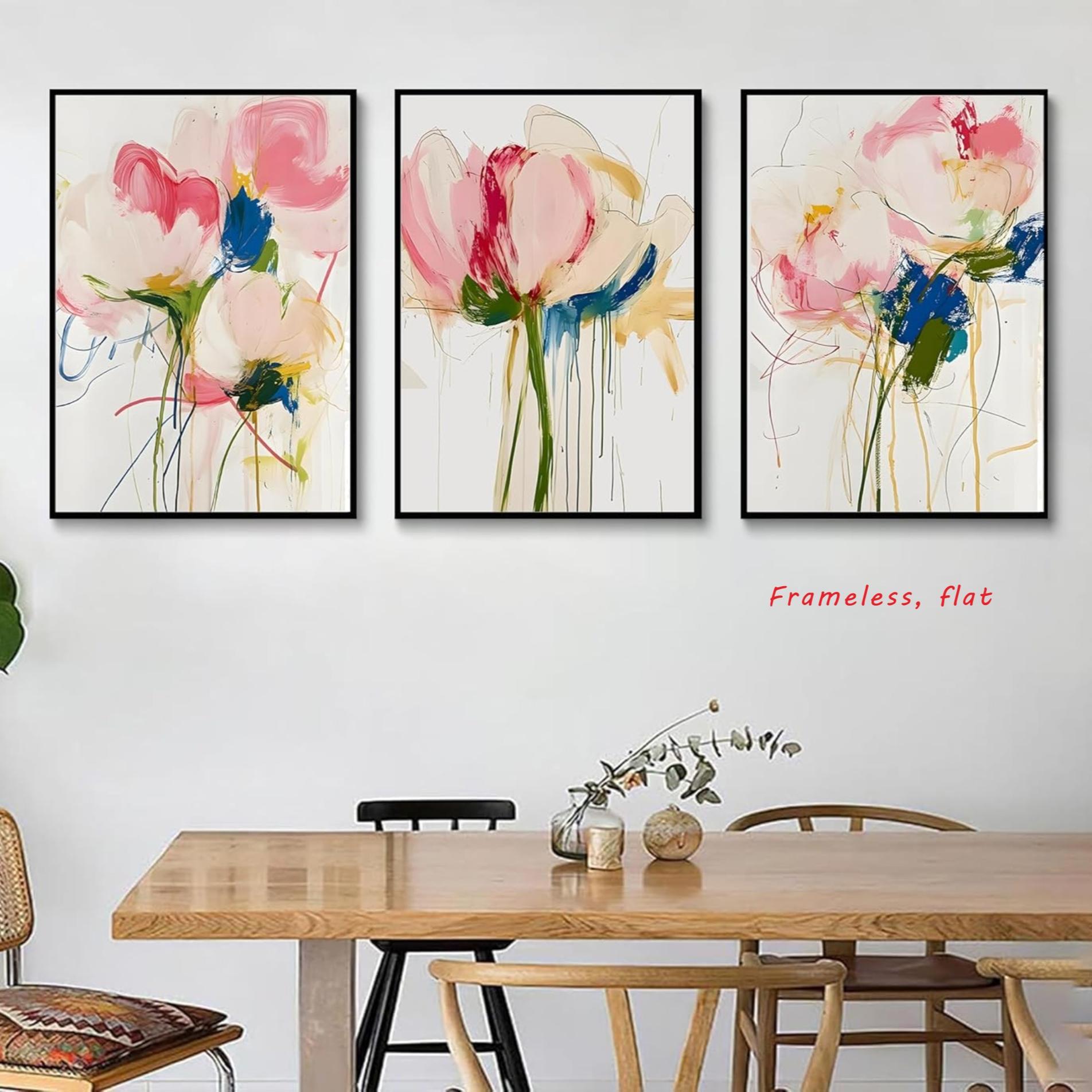 3-Piece Set / Giraffe Wall Art Playful giraffe animal poster with floral background Bathroom decor Modern farmhouse style Frameless wall decor