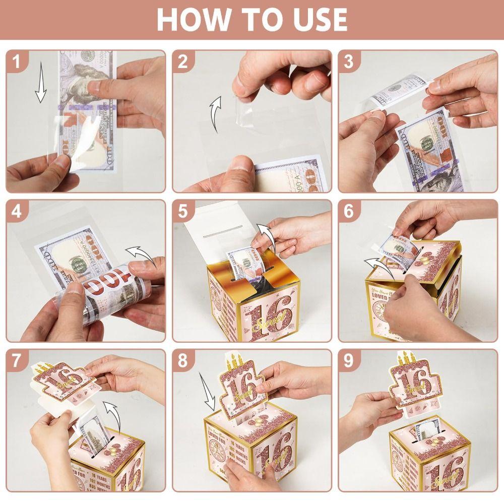 16th/18th Birthday Pull-Out Money Gift Box with Card Surprise Party Money Roll Gift Box Money Bouquet Interactive Design