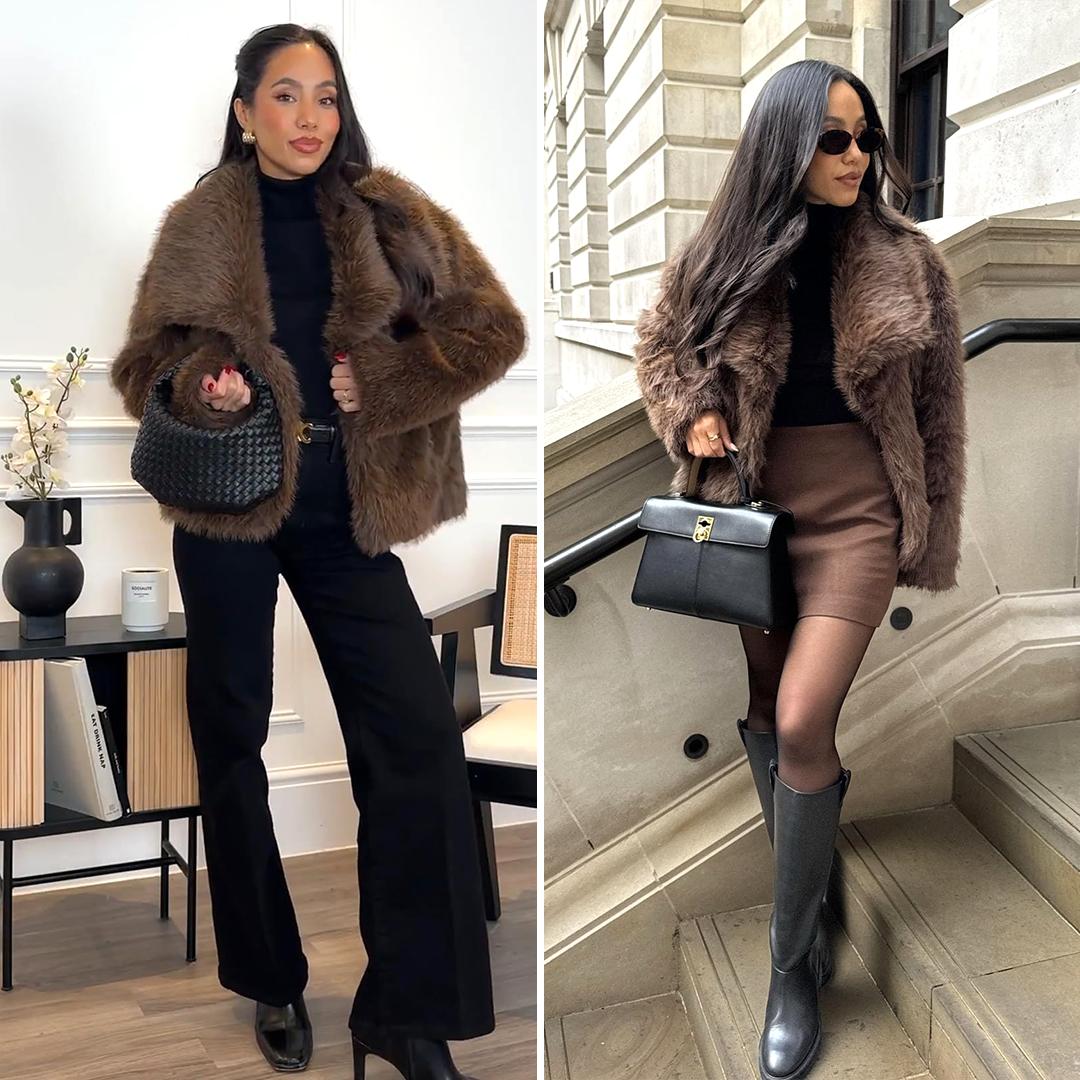 Buenoble Women's Brown Faux Fur Coat Winter Fluffy Short Jacket Warm Fuzzy Oversized Outwear Top Shaggy Collar Full Lining Short Jacket with Side Pockets SpringStatements