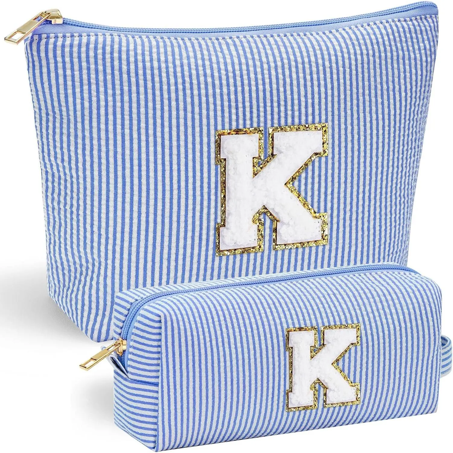 Blue Initial Letter Makeup Bag - Personal Storage Home Organizer for Teen Girls, Women