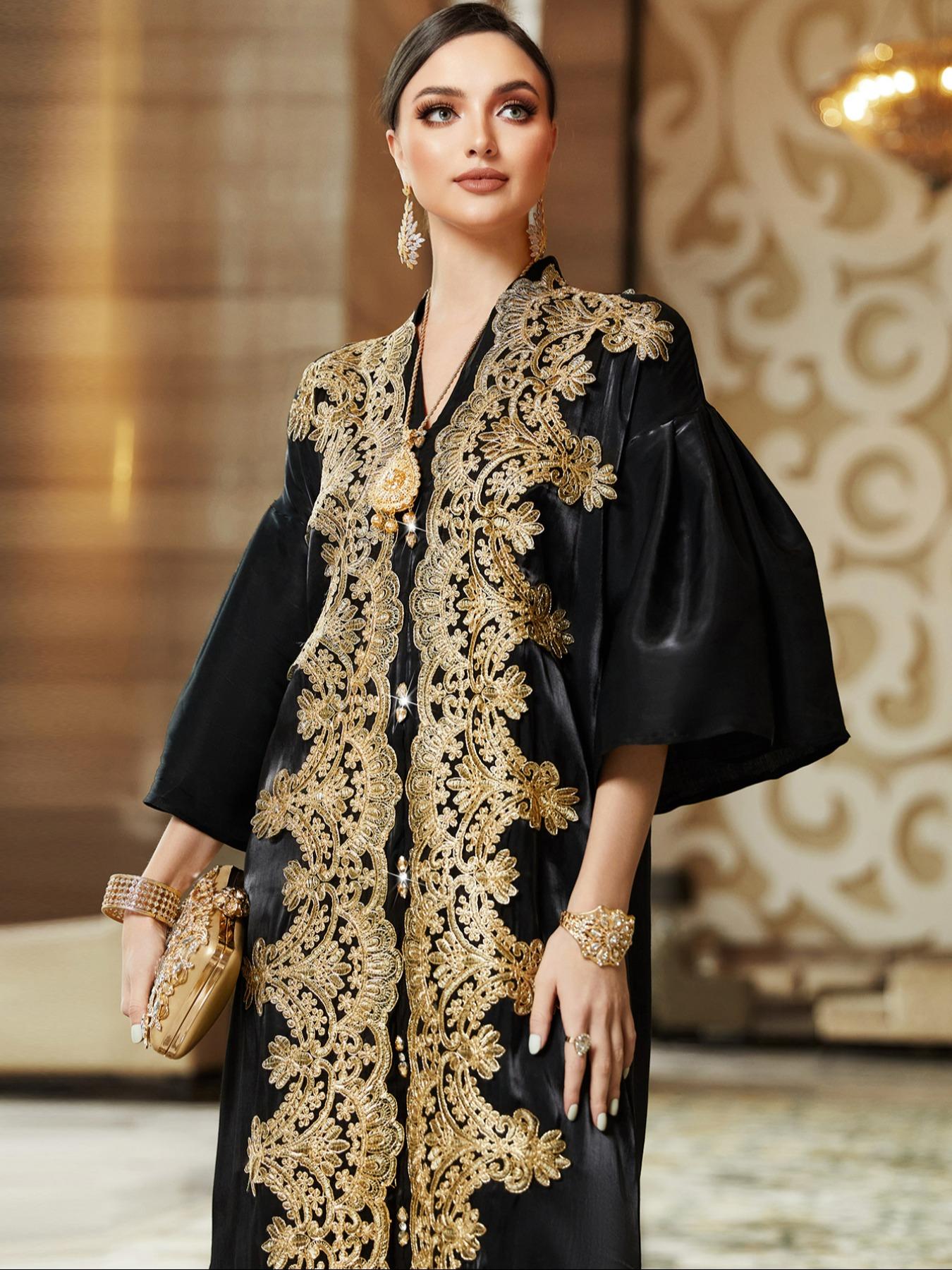 Handmade Lace Abaya for Women, Middle Eastern Long Robe, Elegant Hand Sewn Design, Traditional Arabic Clothing, Comfortable and Stylish, Modesty Muslim Clothing