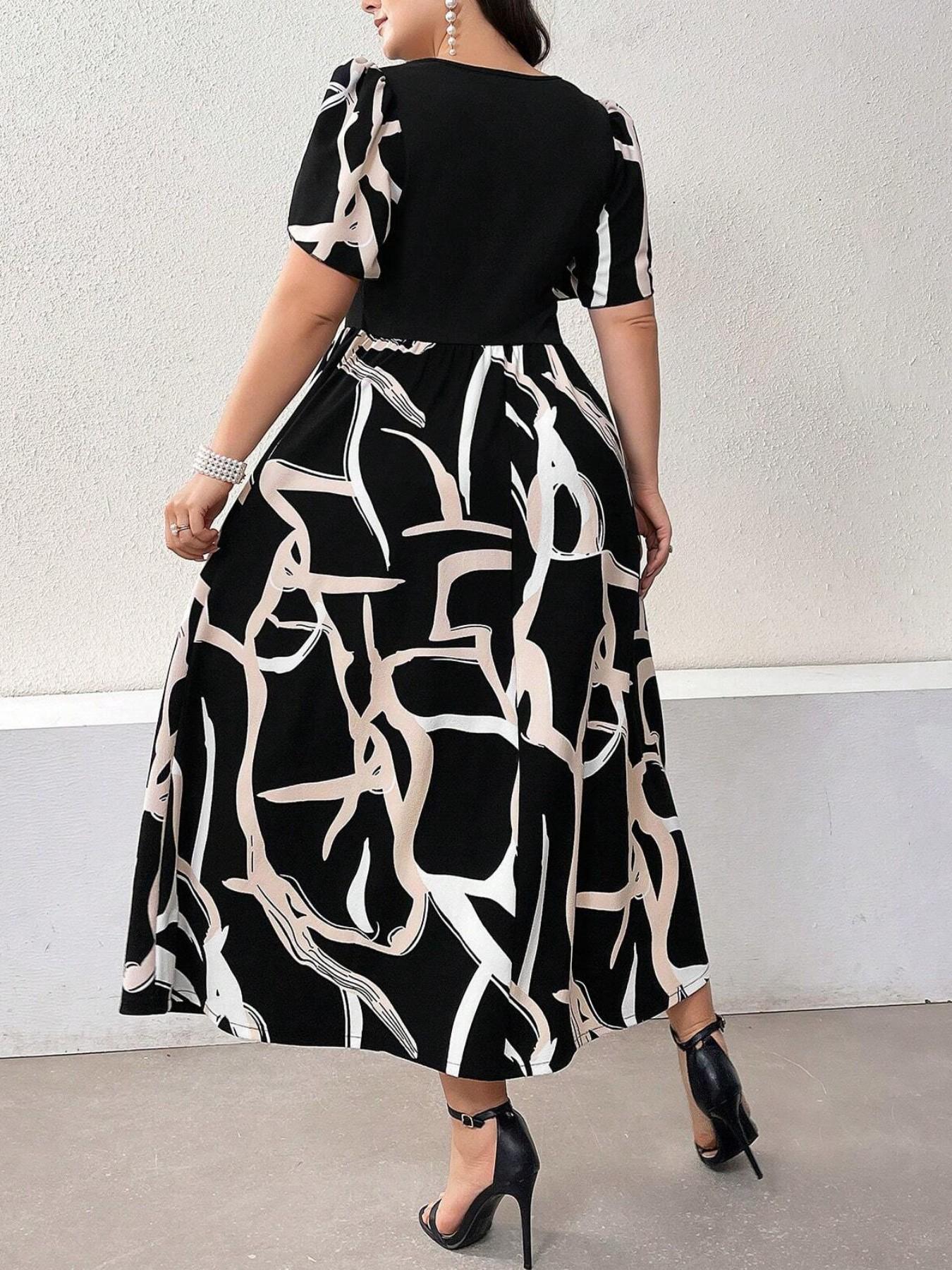 Elegant Summer Dress for Plus Size Women, Floral Print Round Neck Short Sleeve, Casual Style Without Belt, Perfect for Daily Wear