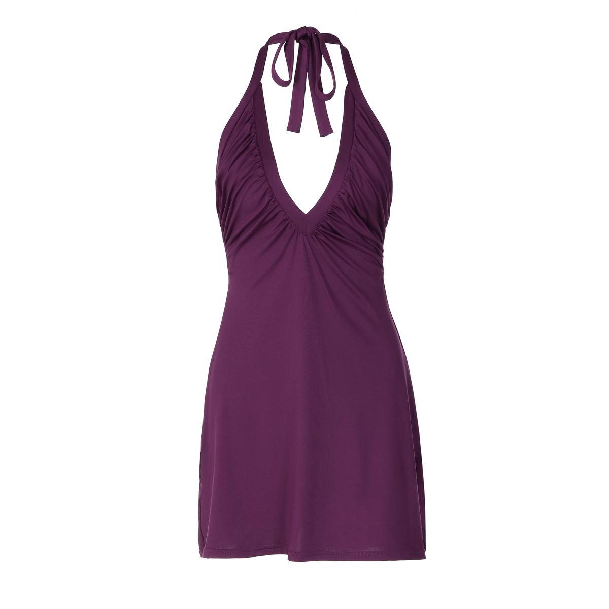 Women's Solid Color Ruched Tie-neck Halter Slip Dress, Sexy Deep V Neck Sleeveless Backless Lace-up Plain Slim Fit A-line Short Dress, Party Club Date Holiday Daily Casual Elegant Dresses For Ladies All Seasons Summer Fashion Clothes Wear