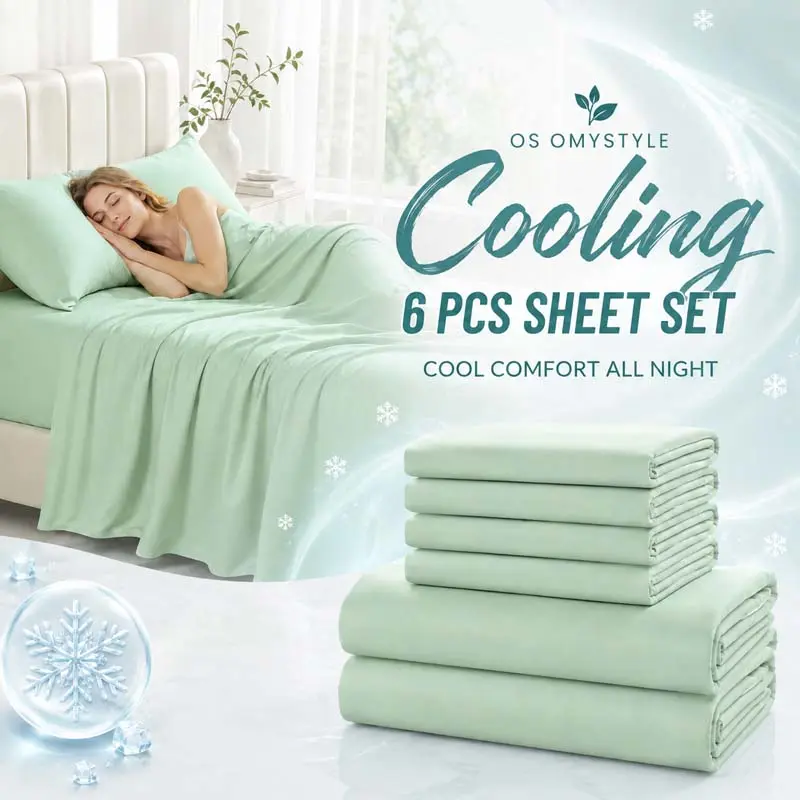 OS OMYSTYLE  4/6 Pcs Bamboo Cooling Sheet Set, Breathable Ultra Soft Bedding with 16-Inch Deep Pocket Fitted Sheet, Flat Sheet & 2/4 Pillowcases, Moisture-Wicking Easy-Care Bed Sheets for Children, Kids, Guest Rooms & Hotel-Style Bedrooms
