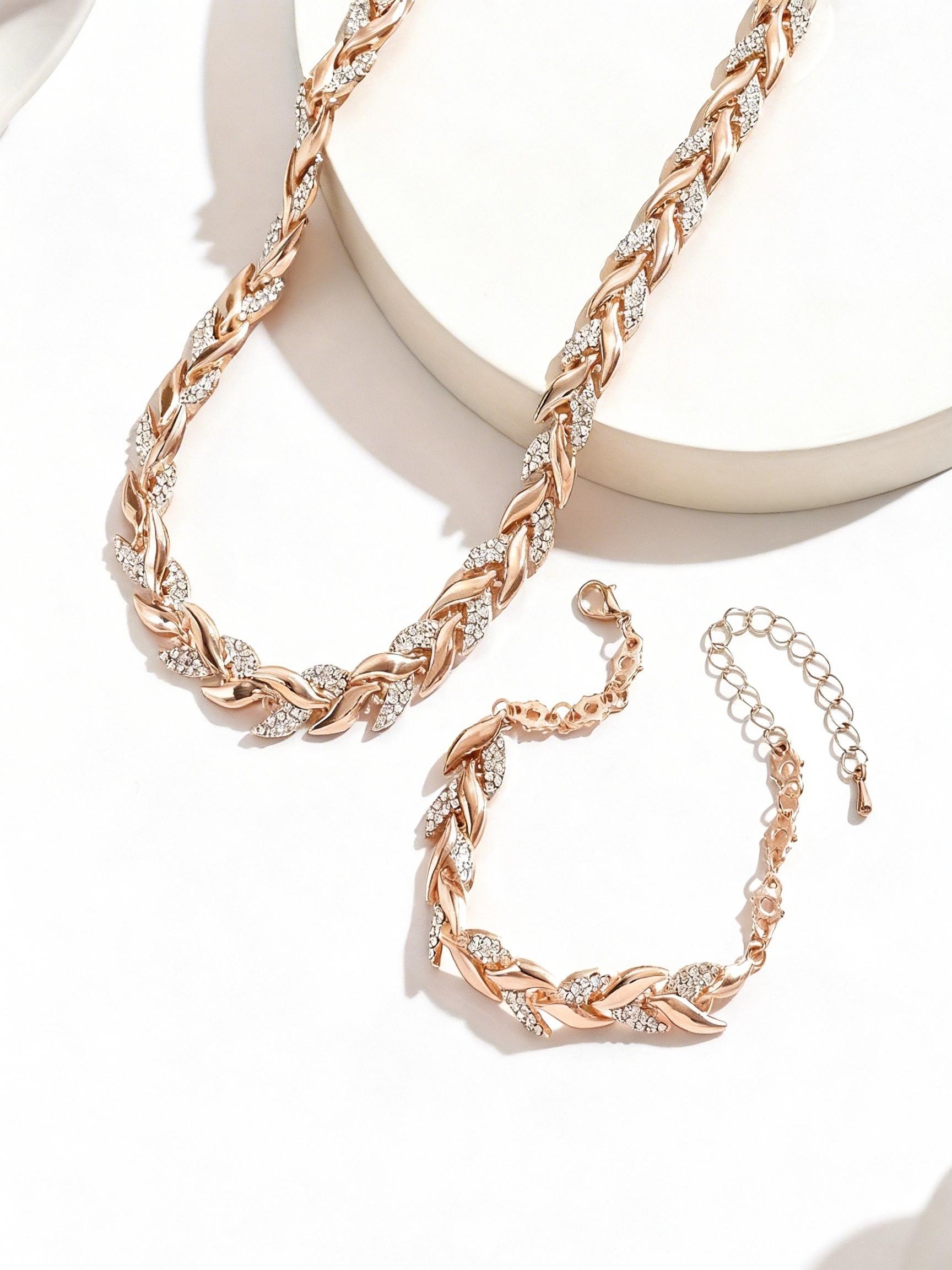 Elegant Light Luxury Fish Tail Necklace & Bracelet Jewelry Set Inlaid Glass Rhinestone Perfect for Women's Autumn Winter Banquet and Daily Outfit Matching All Seasons
