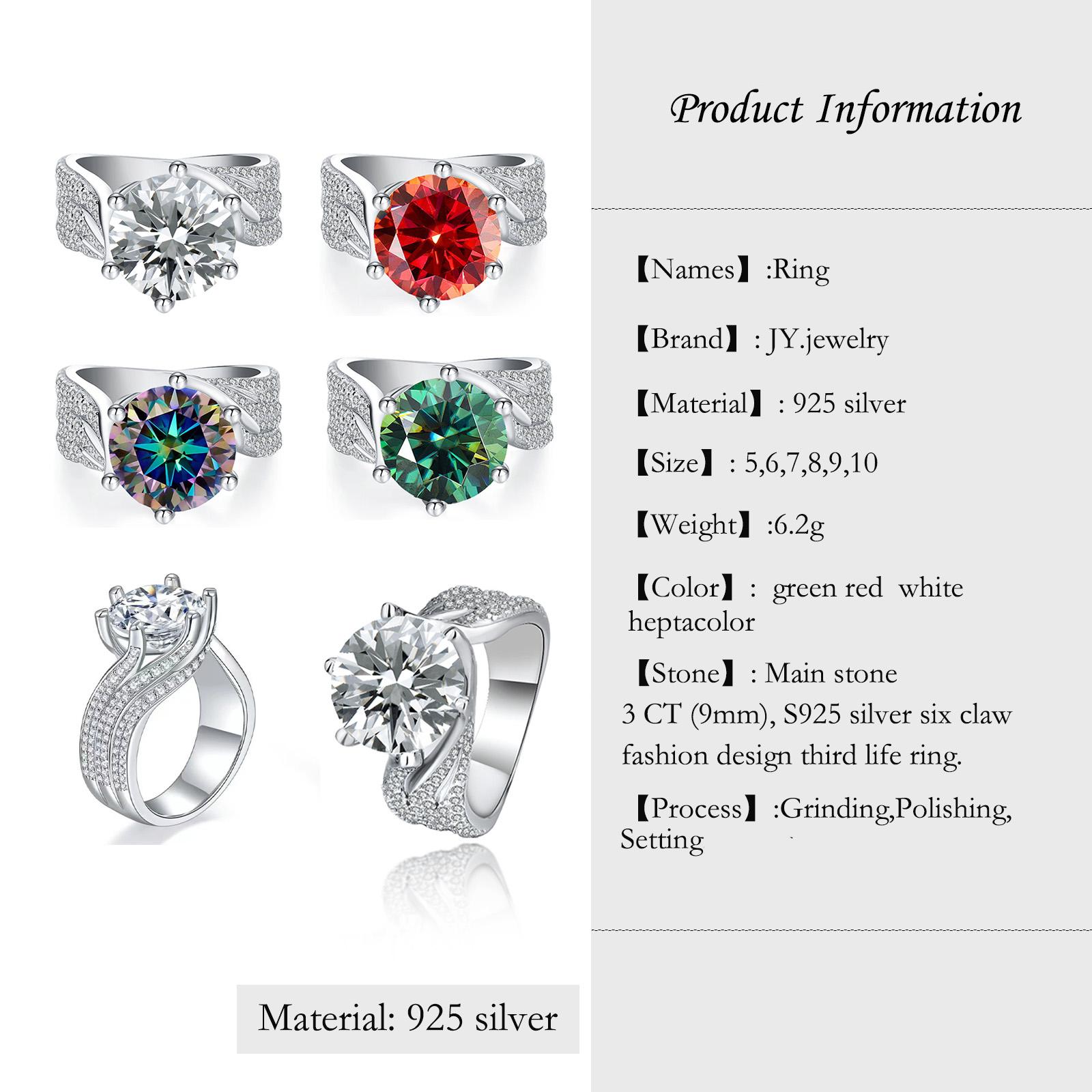 [JYJZZ178]  （Abril）Synthetic Moissanite S925 Silver 3 CT Six Claw Fashion Design Four Color Premium Feeling Proposal Couple's Ring.