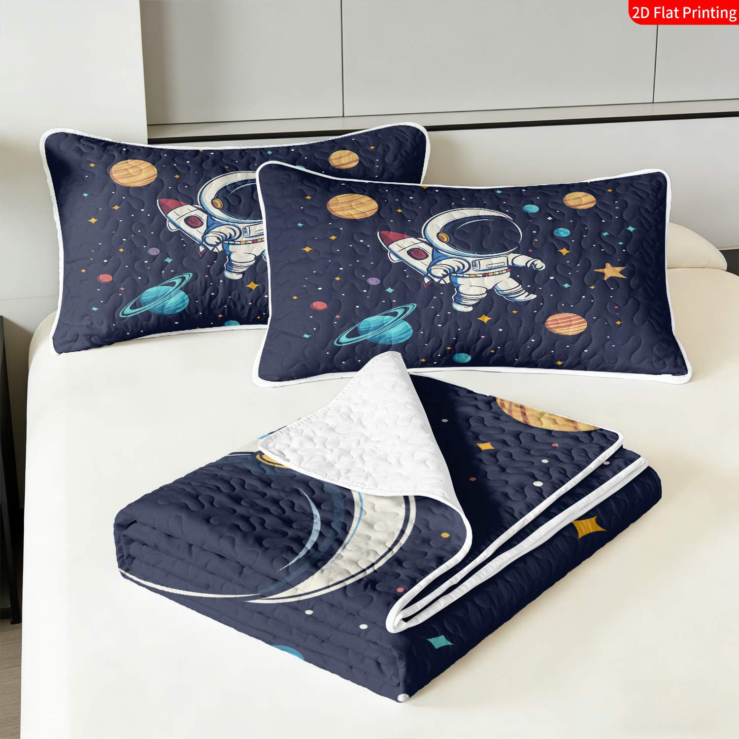 3 pcs, 2D flat print Astronaut Spaceship Starry Sky bed cover set, multiple sizes available, bedding set, festive decorative bedding, ideal for bedroom decor(1 bedspread , 2 pillowcases)