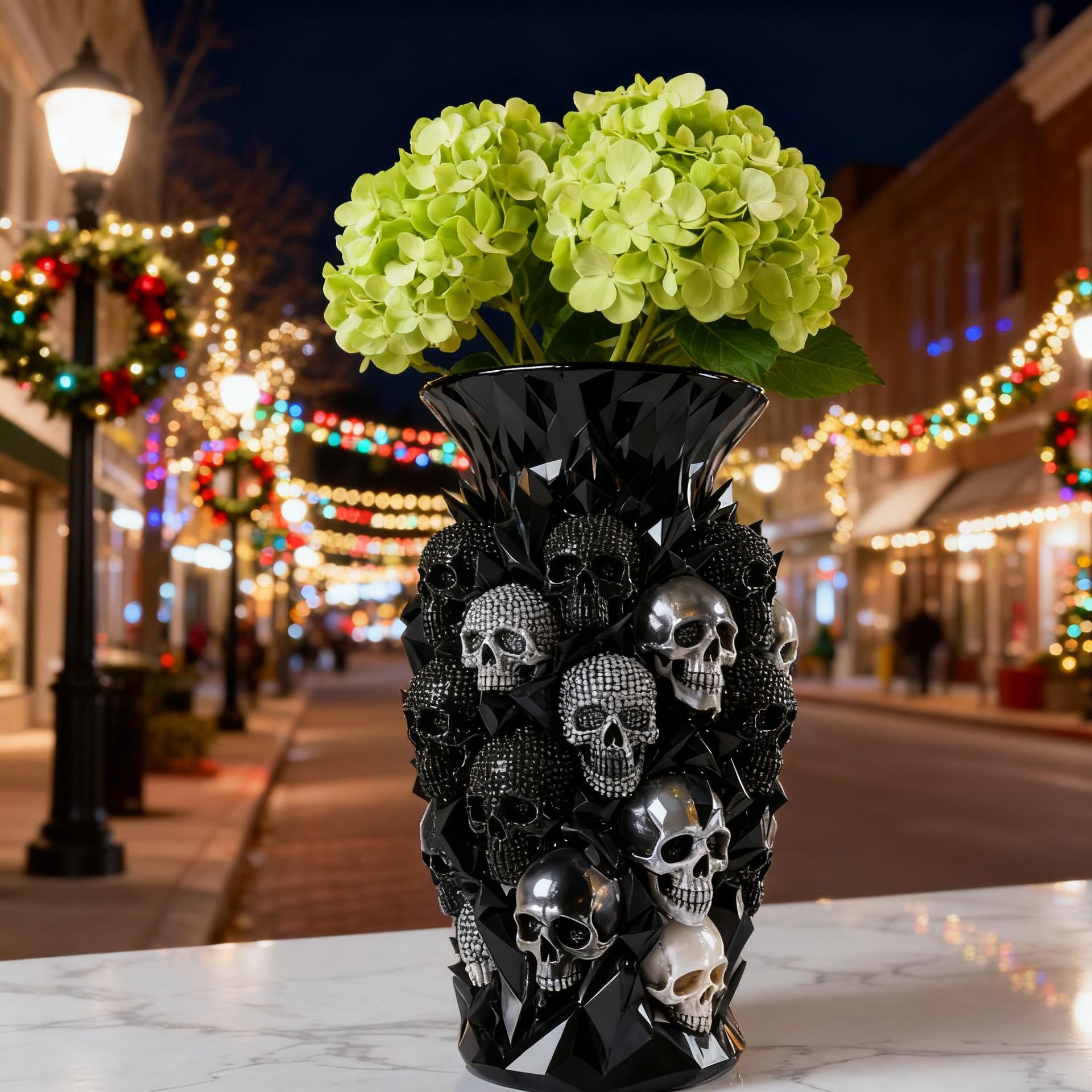 Gothic Skull Vase Resin Decorative Statue, Decorative Flower Vase, Home Decor Accessory, Indoor Outdoor Use, Perfect for Home Garden Farmhouse Style, Living Room Kitchen Bedroom Office