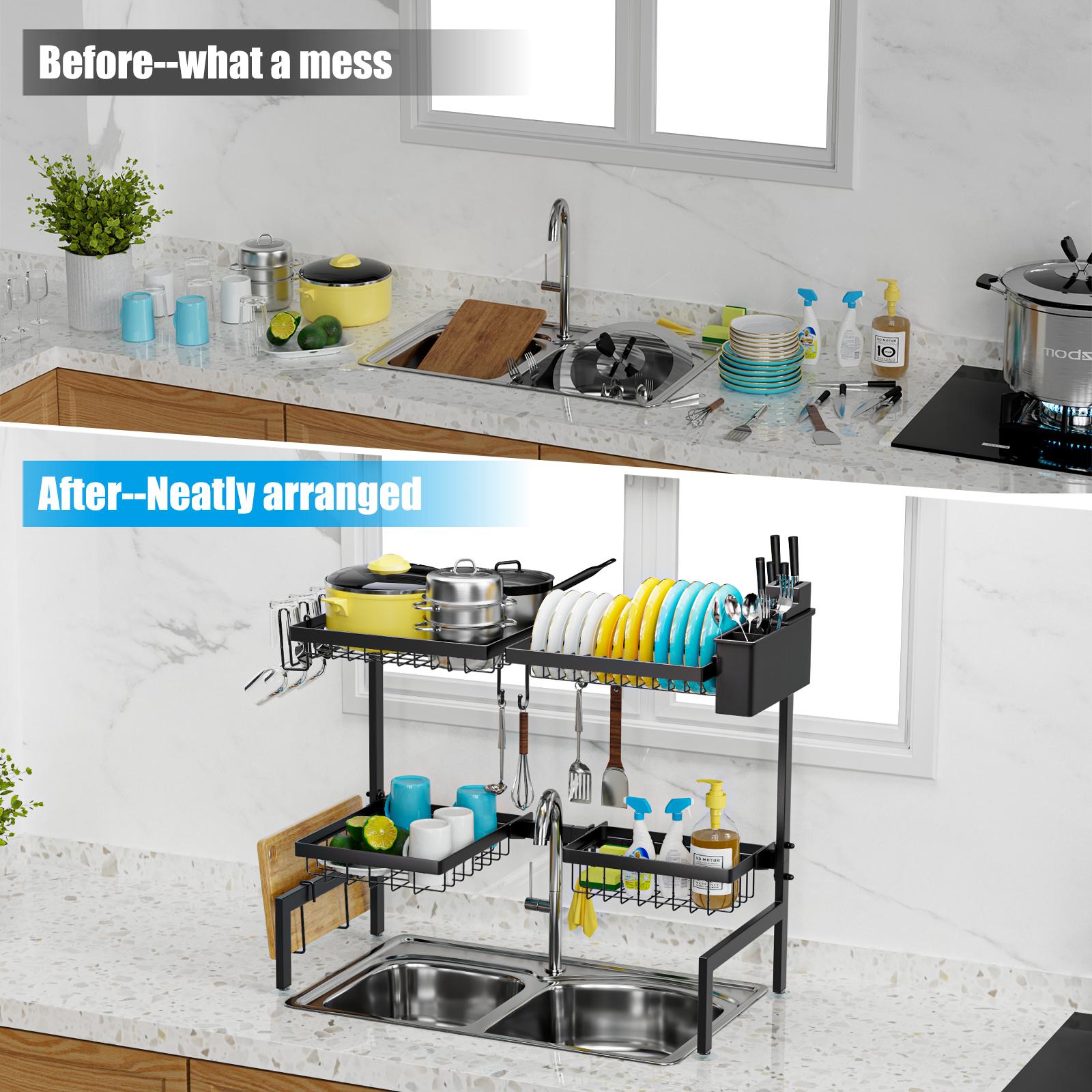 7CODE Dishdryingrack Organizer,3-tier,over-sink,adjustable dish drying rack.Modern,extensible design saves space and keeps your kitchen organized.
