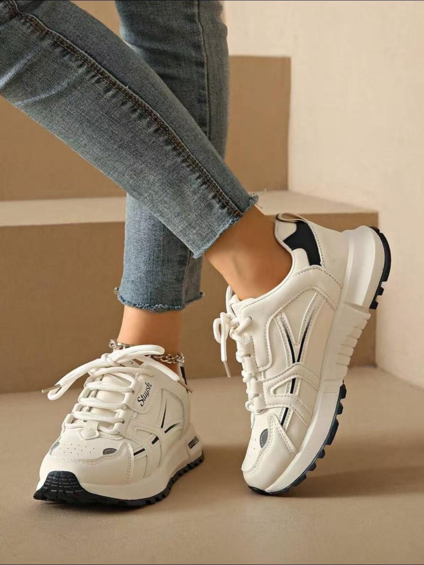 Women's Retro Leather Casual Sneakers, Lace Up Low-Top Comfortable Running Shoes, Non-Slip Daily Wear Trainers for Walking & Street Style