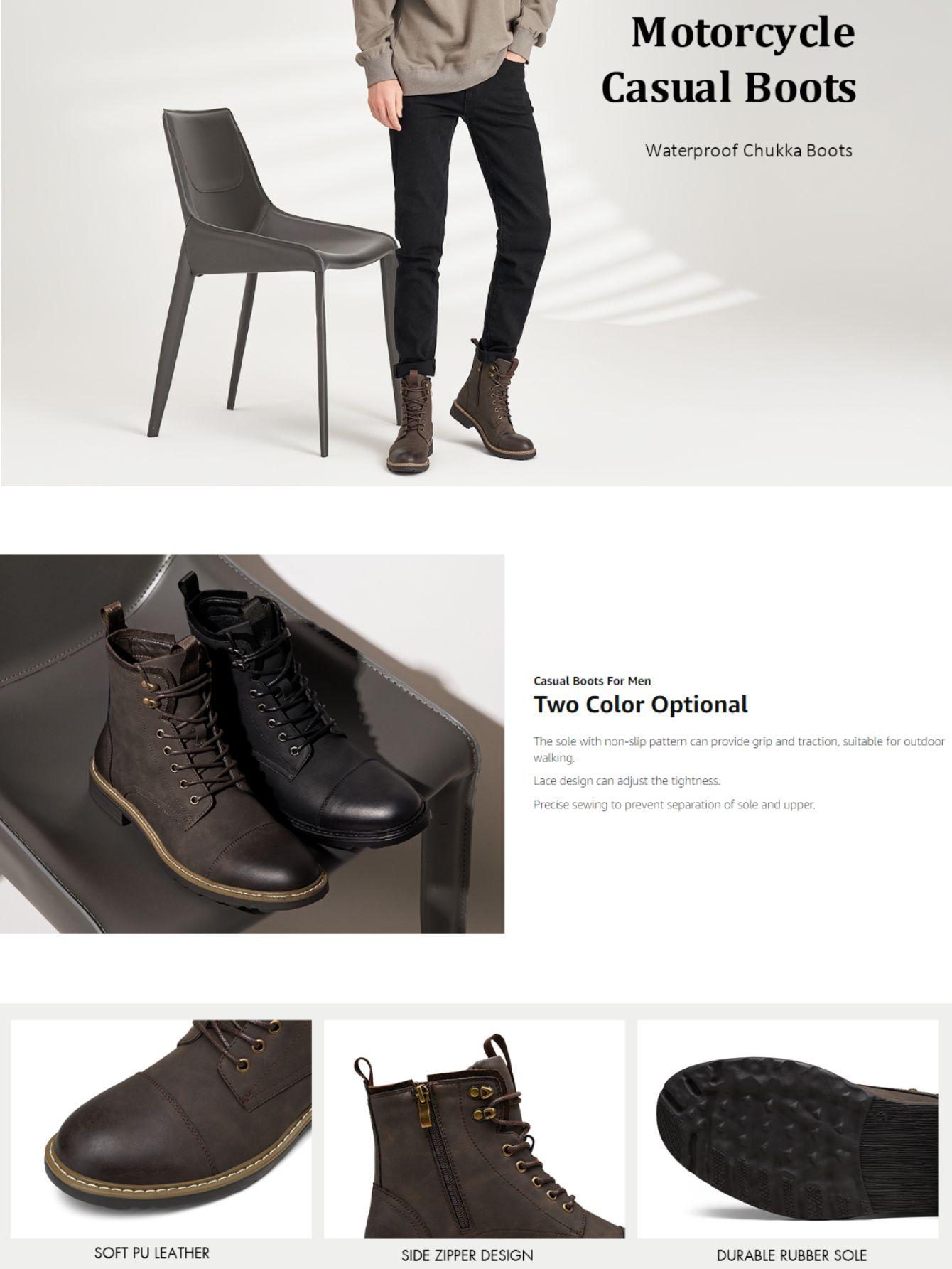 Motorcycle Casual Boots For Men Zipper Fashion Chukka Boots Men's Boots Synthetic Leather Lace-Up Cap Toe Design Non-Slip Sole Comfortable Insole Classic Vintage Design Motorcycle Casual Boots For Men Zipper Fashion Chukka Boots Men's Boots Synthetic Leather Lace-Up Cap Toe Design Non-Slip Sole Comfortable Insole Classic Vintage Design