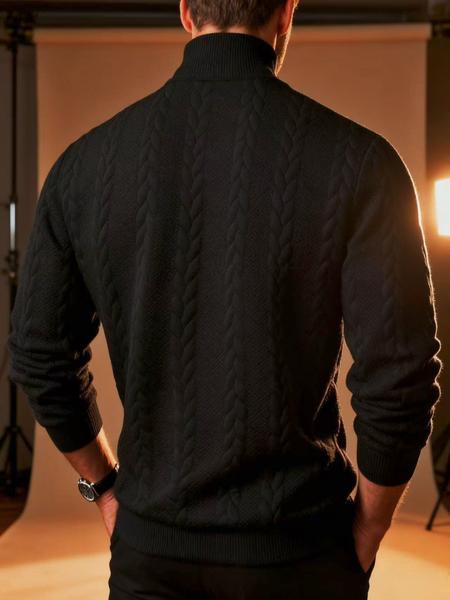 Men's solid color knitted jacquard turtleneck sweater is comfortable, warm and windproof, and can be layered. Casual, comfortable, regular slim fit long-sleeved sweatshirt, suitable for autumn and winter wear, and for men's daily outfits.