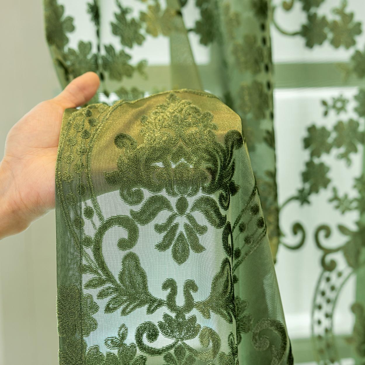 European Luxury Floral Semi-Transparent Curtain, Lightweight Breathable, Ideal for Living Room, Bedroom, Balcony, Kitchen, Office, Garden