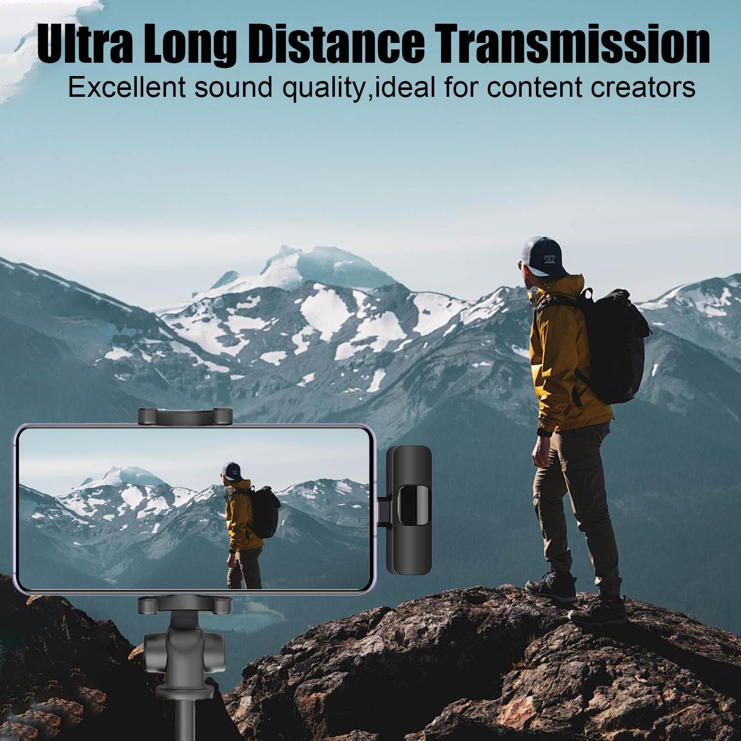 Wireless Lavalier Microphone for iPhone iPad TypeC Lapel Mics Plug-Play 2.4G Ultra-Low Delay Noise Reduction Chip Working Time for Video Recording Interview Podcast Vlog