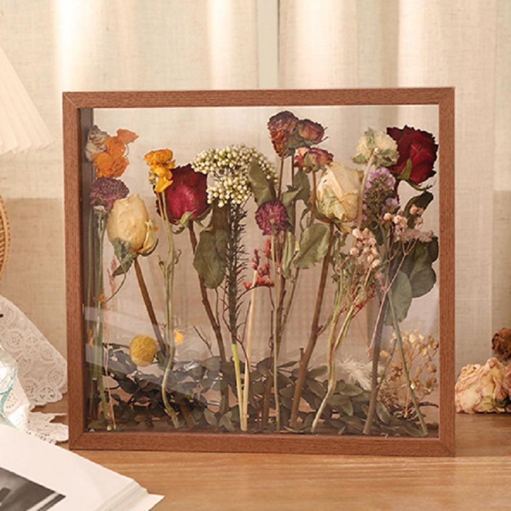 Wood Dry Flower Display Frame INS Clear Bouquet Display Box Wall Mount Flower Specimen Storage Frame Home Decor