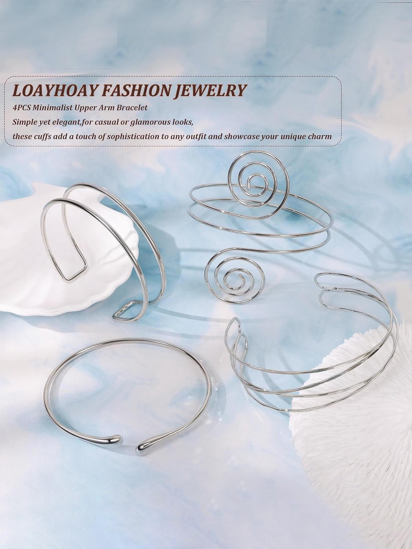 4pcs Upper Arm Cuff Bracelets for Women, Fashionable Bracelet, Casual Trendy Jewelry, Silver Color Cuff Bangle, Adjustable Upper Arm Bands, Simple Open Armlet Set, Elegant Minimalist Bangle, Adjustable Bangles, Bracelets Jewelry