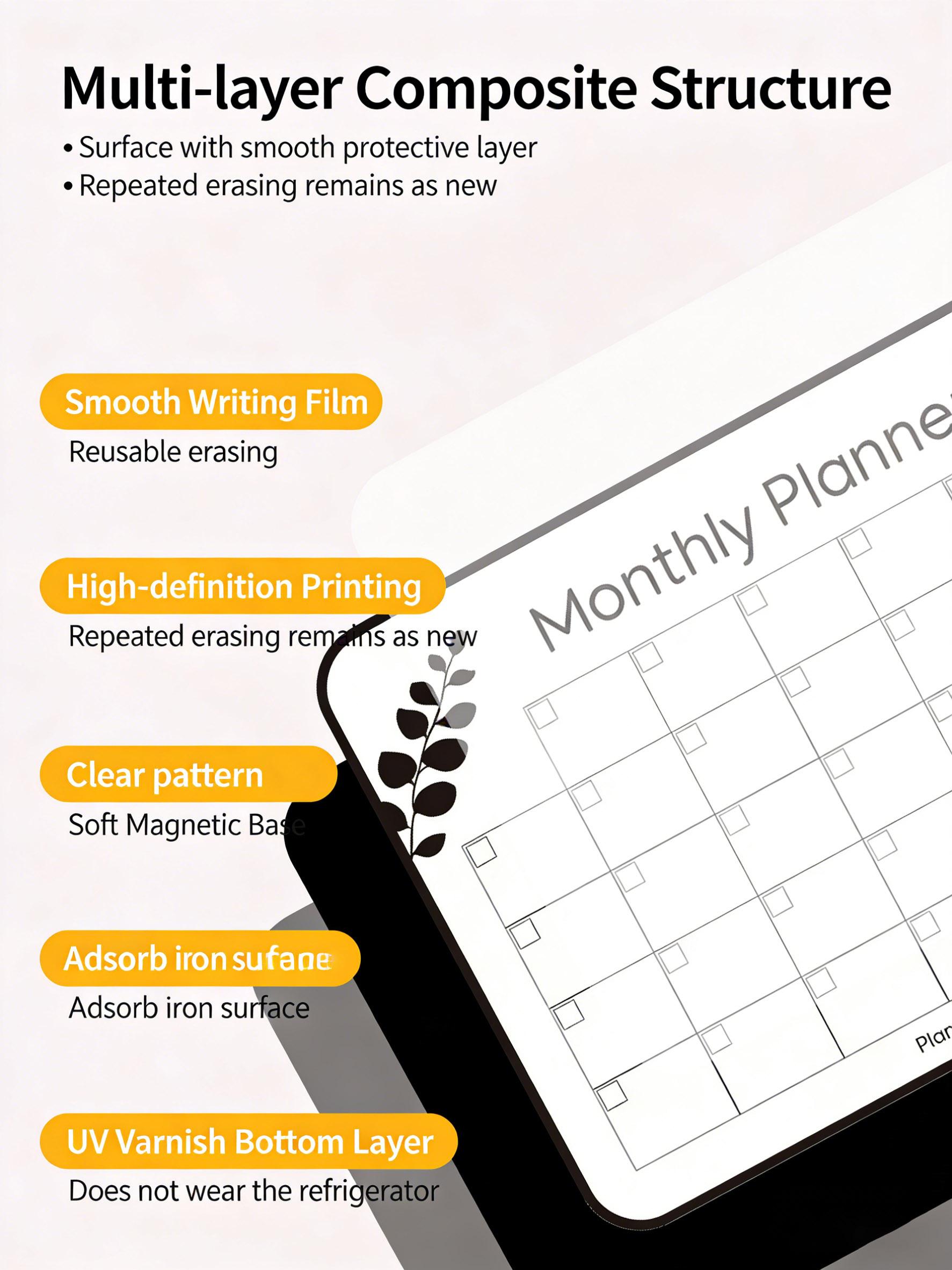 Magnetic Monthly Weekly Calendar Planner, Erasable Fridge Board, Magnetic Design, Size 29.7x21 Cm, Includes 1 Eraser Pen, Random Color