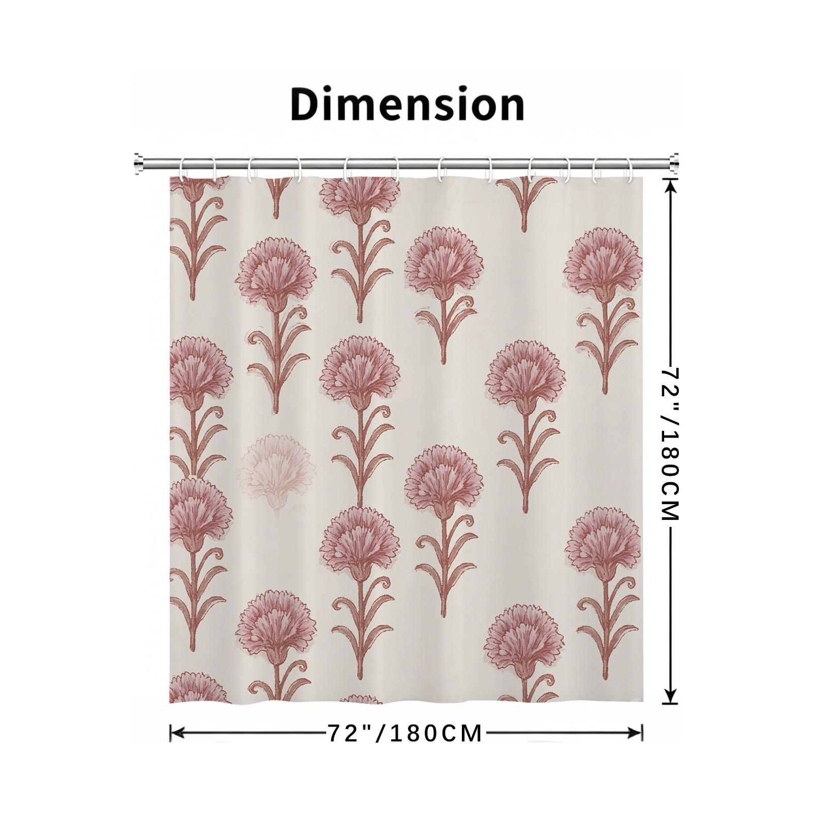 Vintage Pink Carnation Floral Waterproof Shower Curtain, Easy to Install, Perfect for Home, Hotel & Dorm Bathroom Decor