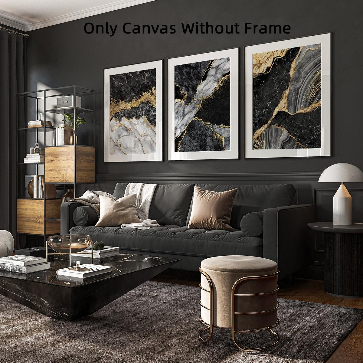 3Pcs/Set Optinal Frame Modern Abstract Design Black Golden Marble Texture, Luxury Canvas Posters, Black Wall Art, Room Decor, Decorative Artwork Wall Painting For Gift, Wall Picture for Home, Dormitory Decoration
