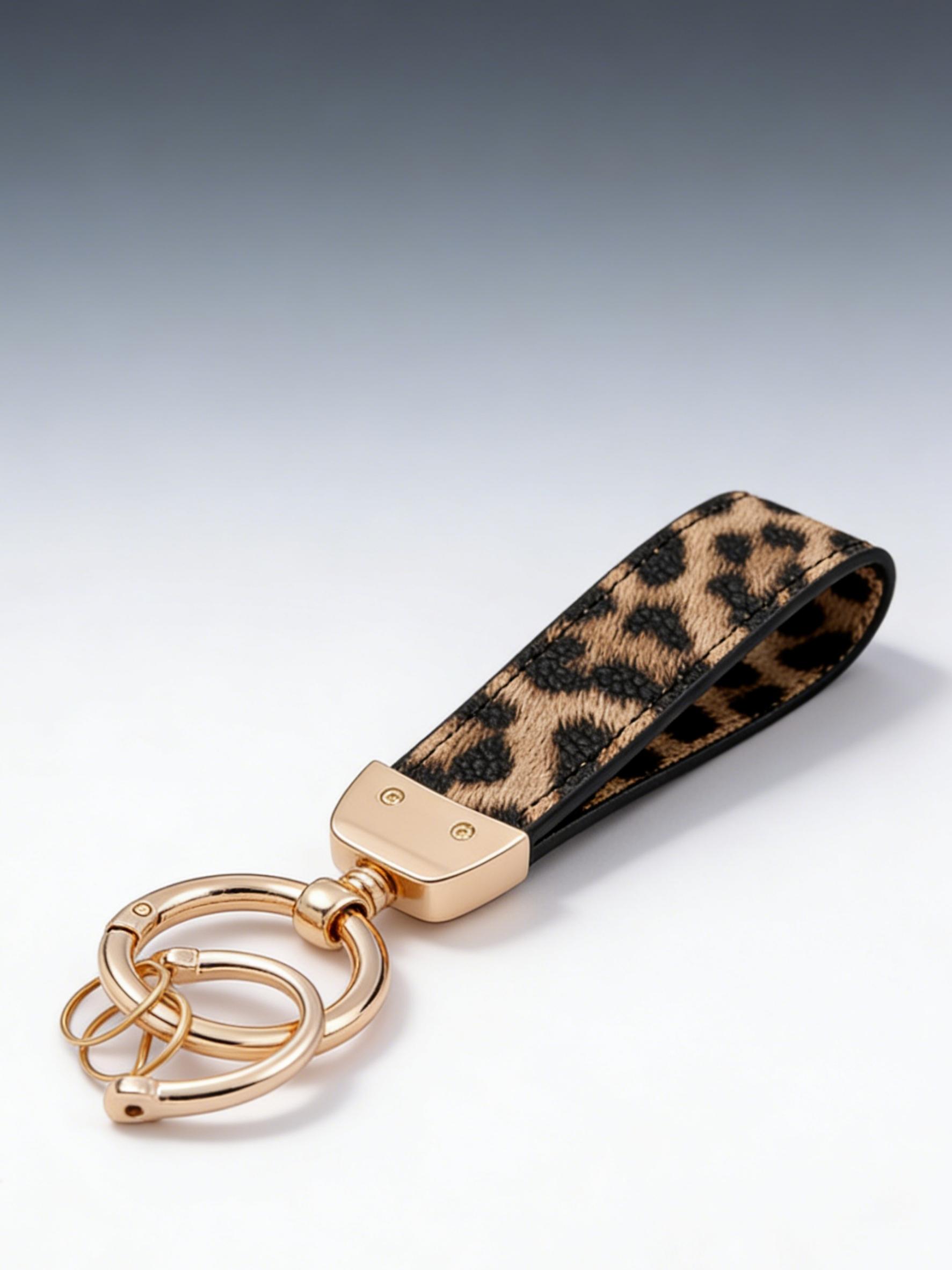 Leopard Print Zinc Alloy Car Keychain, Scratch-Resistant Wear-Resistant Fade-Proof, Unisex Hanging Decor, Multi-Scene Use