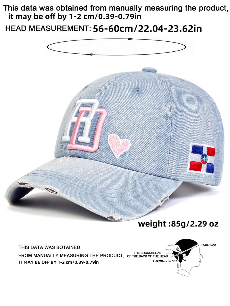 Unisex Denim Baseball Cap, Adjustable Sun Protection Casual Hat, Spring & Fall Outdoor Travel Beach Vacation, Fitted Letter Pattern, Quality Caps